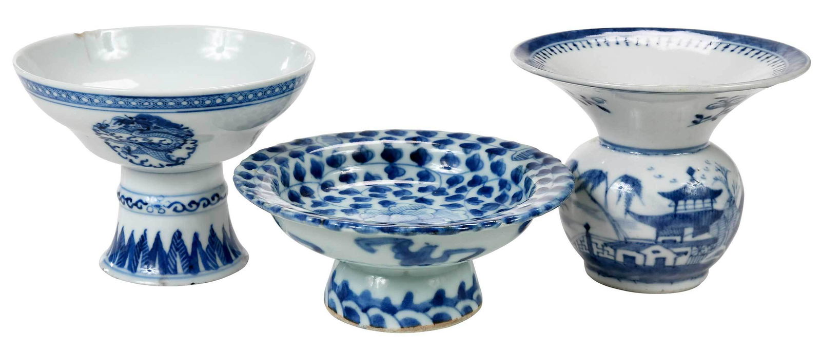 Two Chinese Underglaze Blue Stem Cups, One Vase (1 of 16)