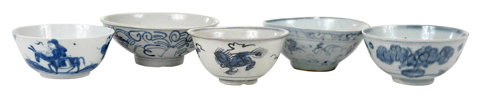 Group of Five Small Chinese Underglaze Blue Bowls (1 of 16)