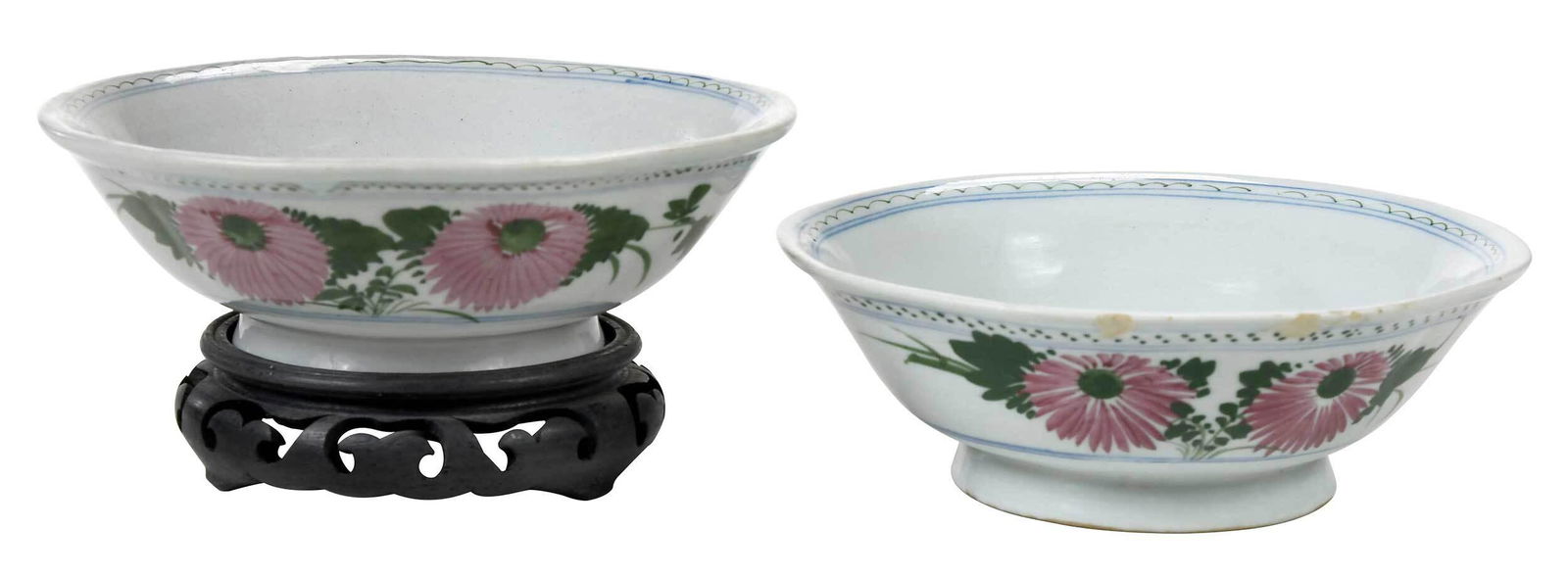Two Chinese Rice Bowls with Pink and Green Decoration (1 of 9)