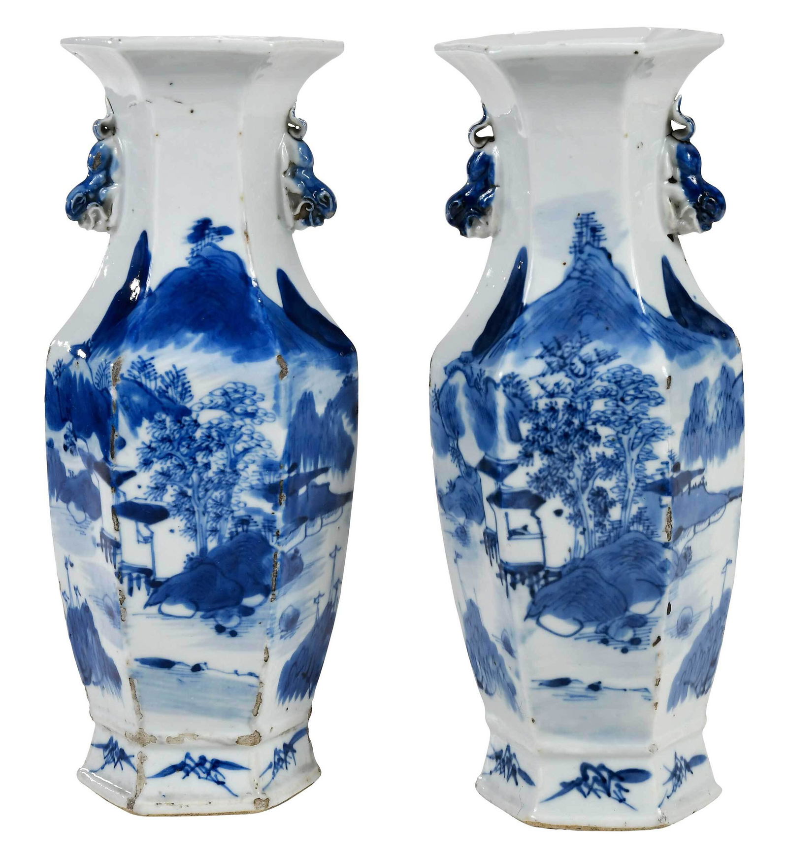 Pair of Chinese Blue and White Faceted Urns (1 of 11)
