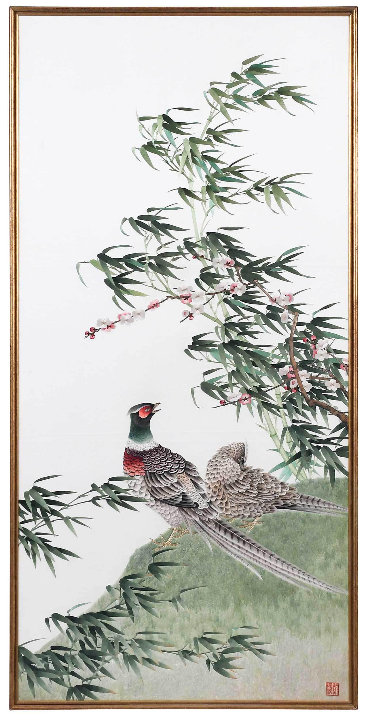 Framed Chinese Embroidered Pheasant Needlework (1 of 5)