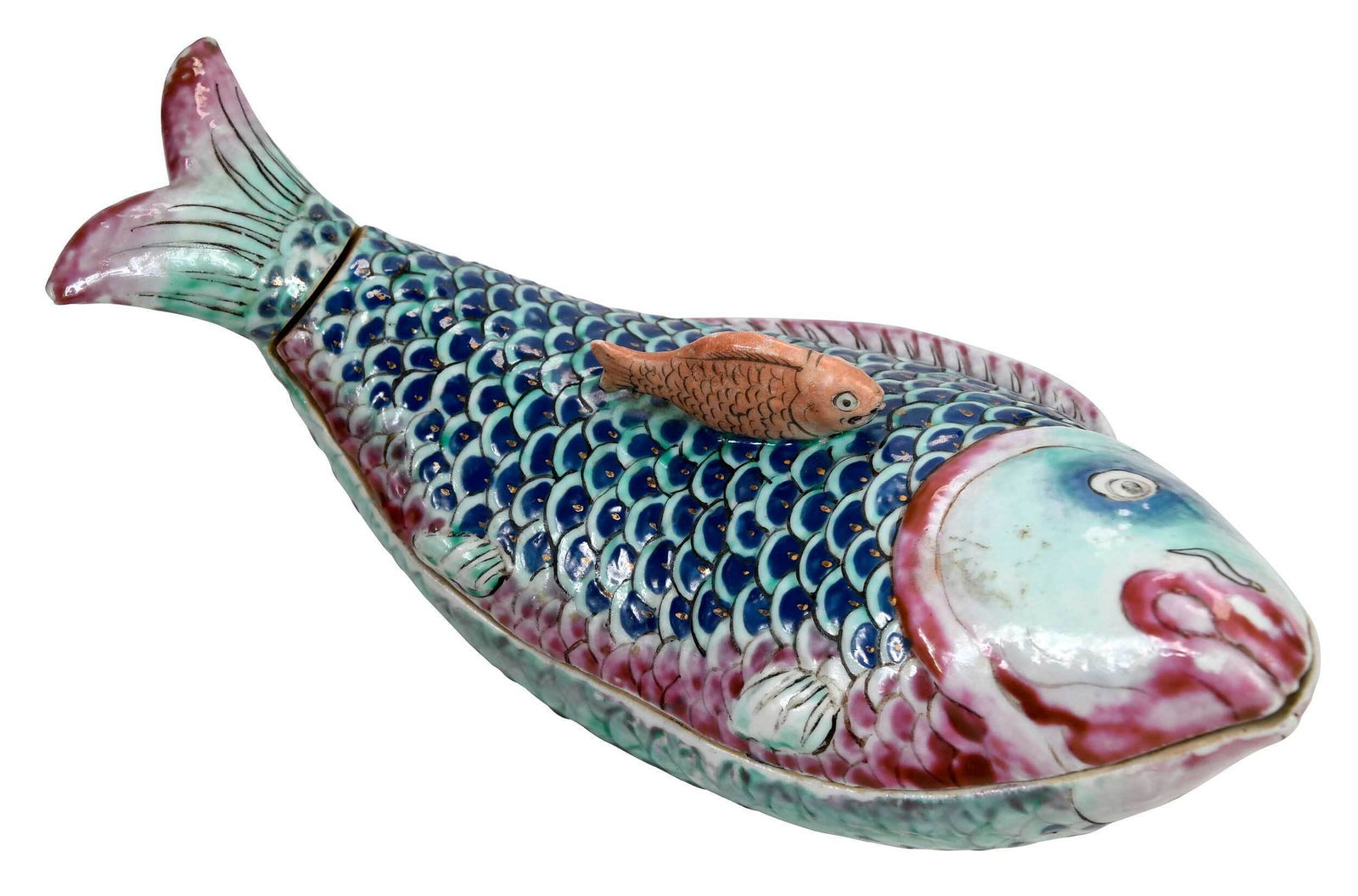 Chinese Export Famille Rose and Gilt Lidded Fish Tureen (1 of 14)