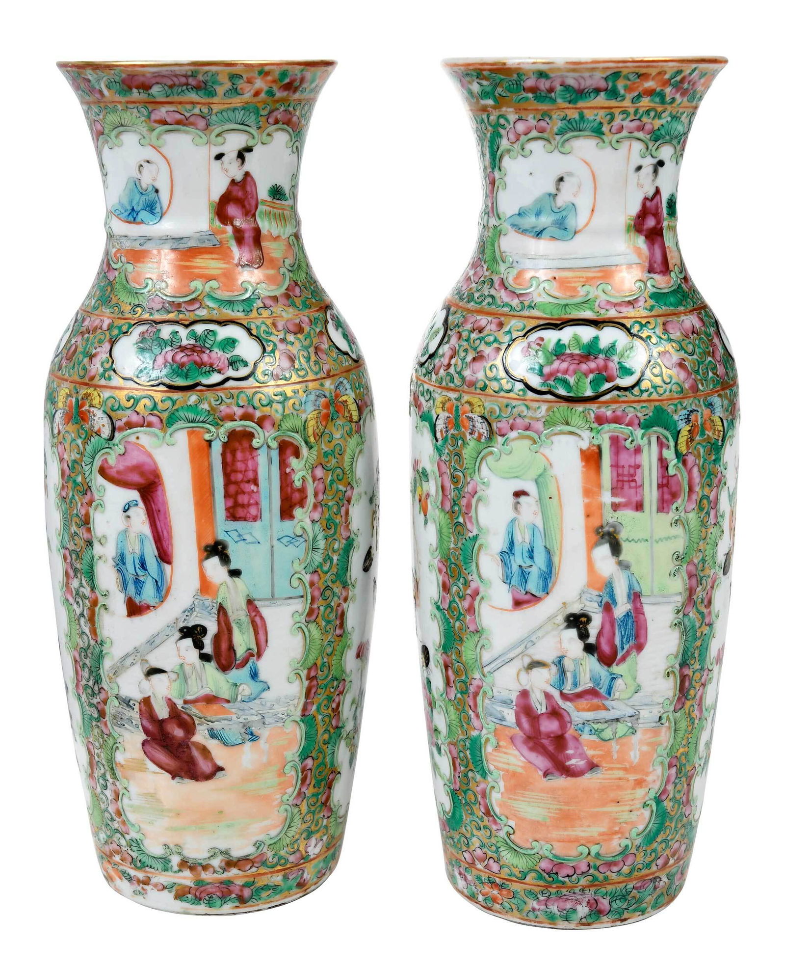 Pair of Chinese Rose Medallion Porcelain Vases (1 of 10)