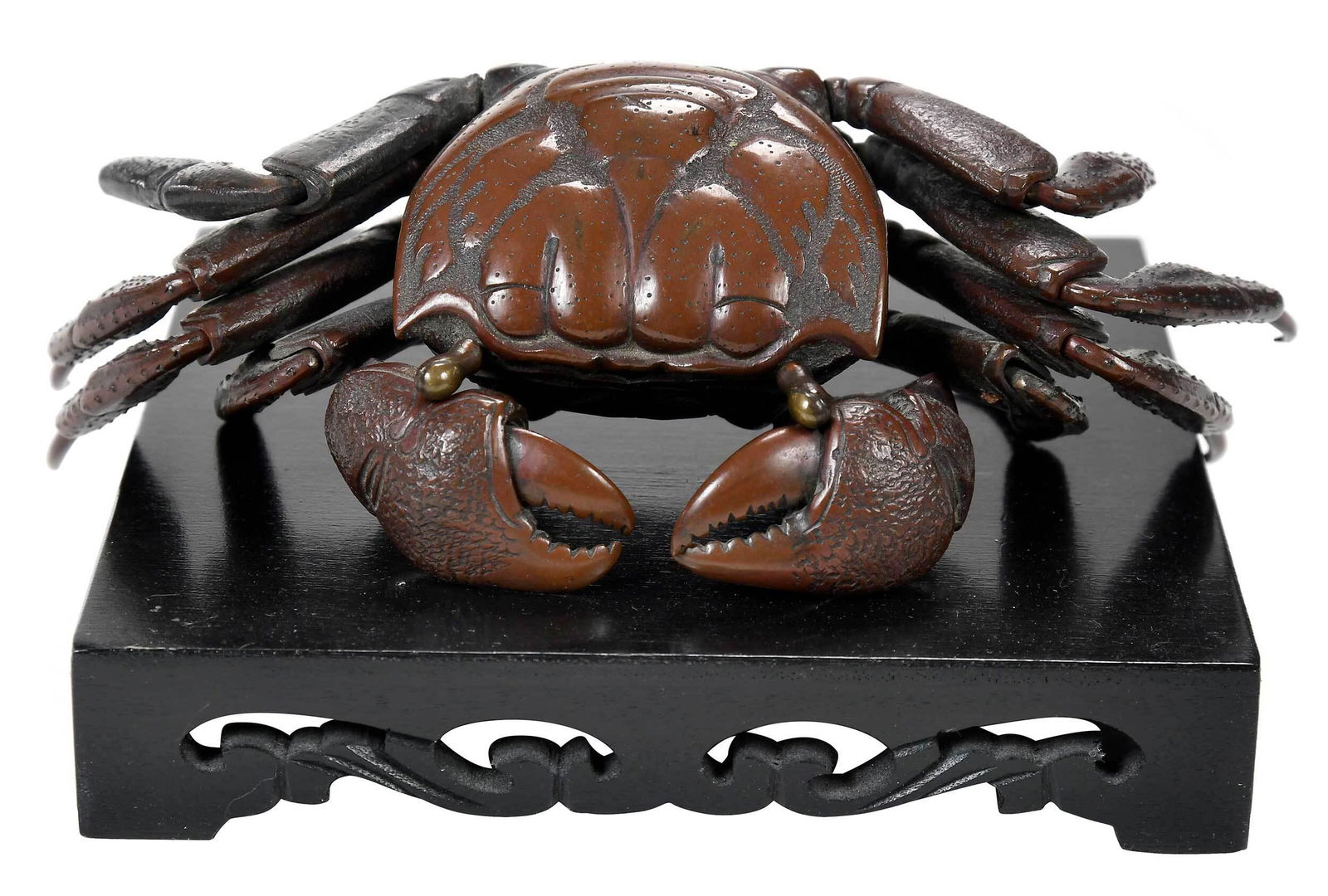 Japanese Articulated Bronze Crab with Wood Stand (1 of 9)