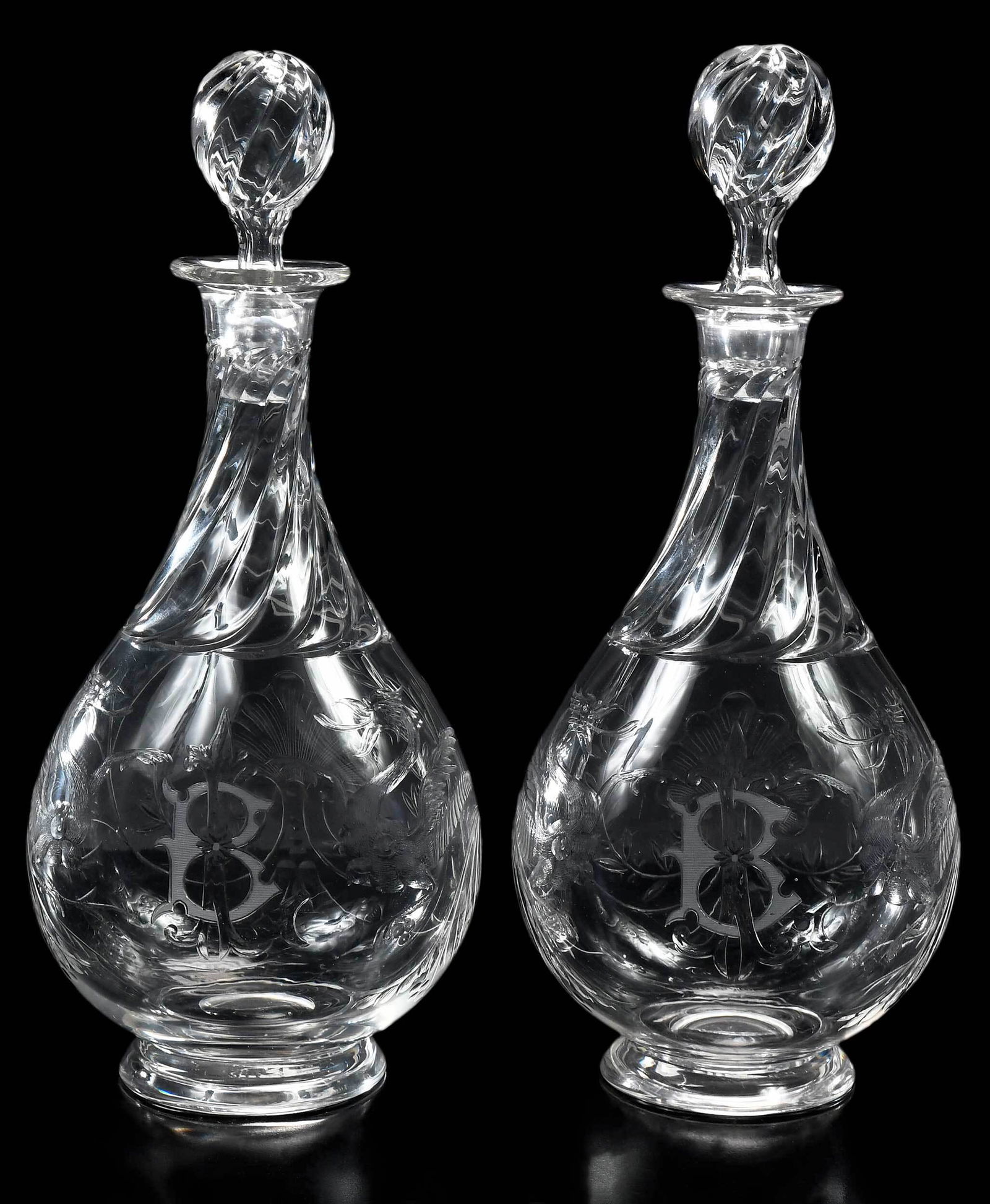 Pair American Brilliant Period "Rock Crystal" Cut Glass Decanters (1 of 6)