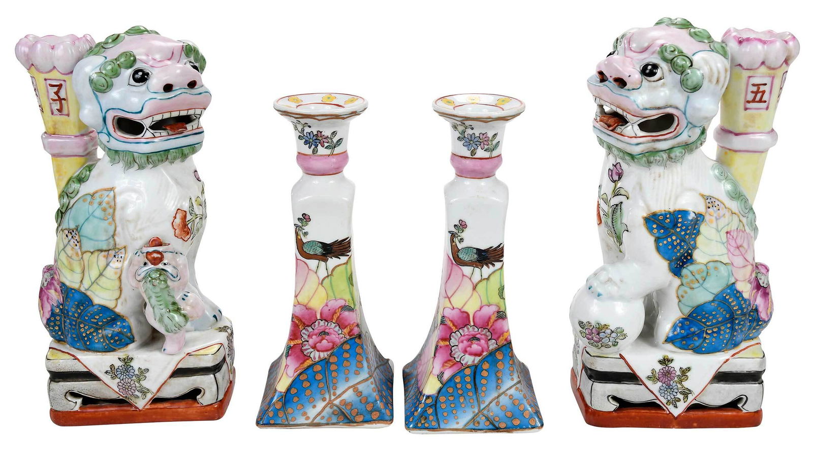 Two Pairs of Chinese Export Style Tobacco Leaf Porcelain Table Articles (1 of 9)