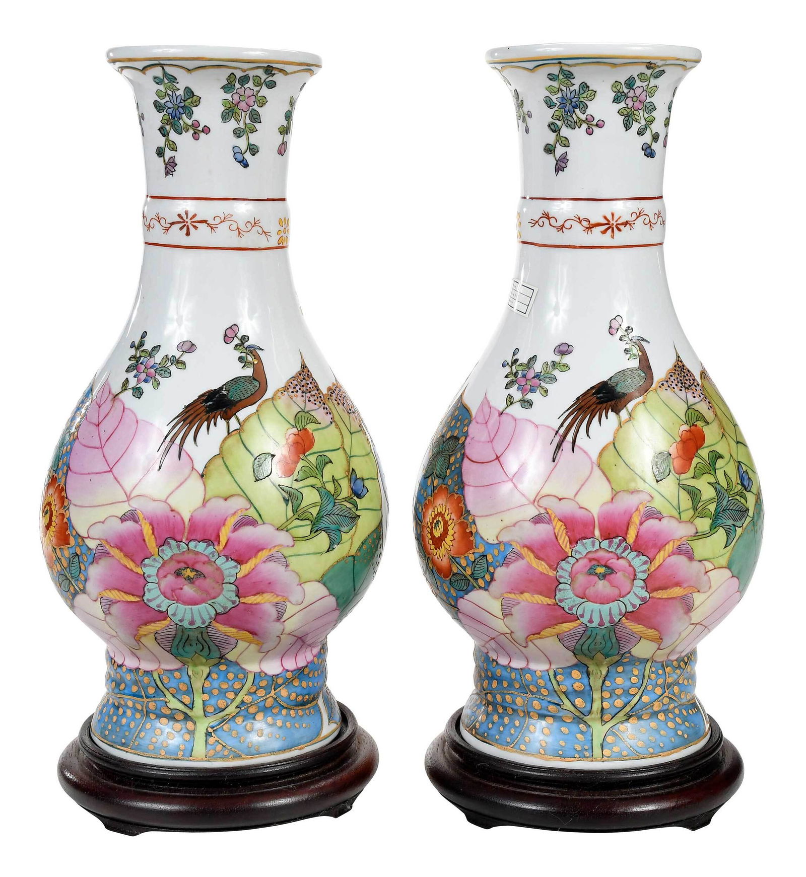 Pair of Chinese Export Style Tobacco Leaf Porcelain Vases (1 of 9)