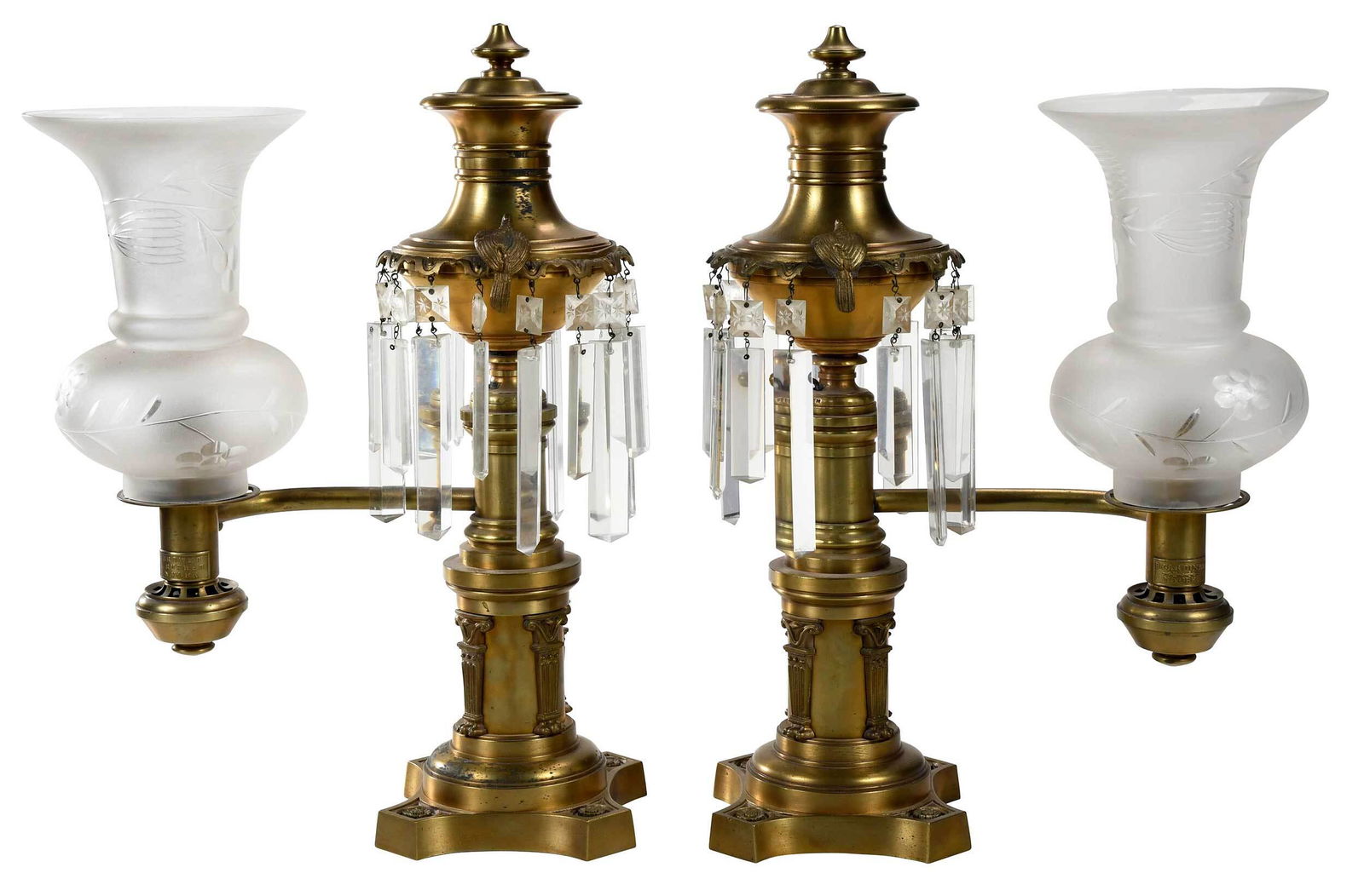 Pair of Brass and Glass Argand Lamps (1 of 8)