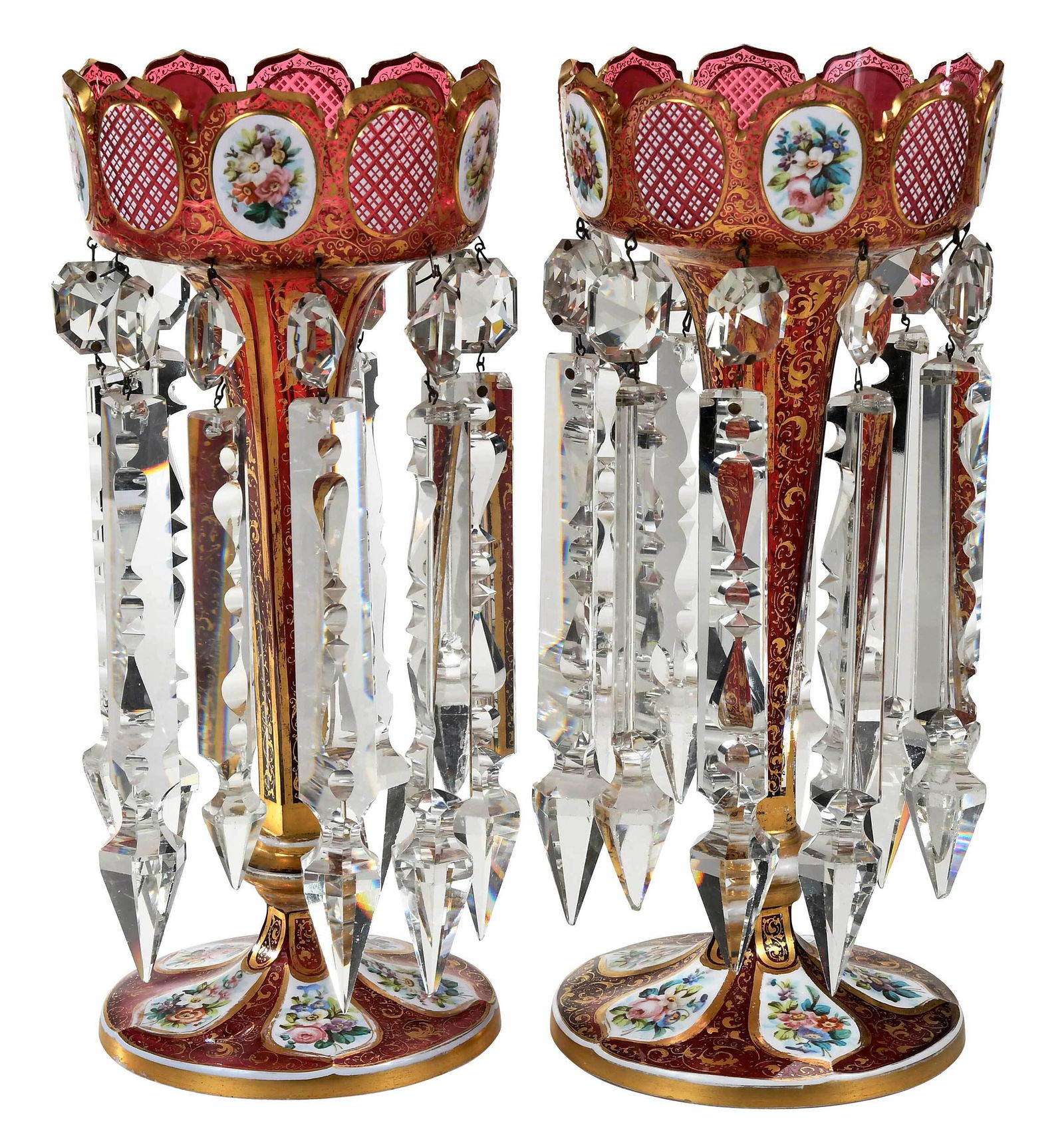 Pair of Bohemian Cranberry Glass Lusters (1 of 9)