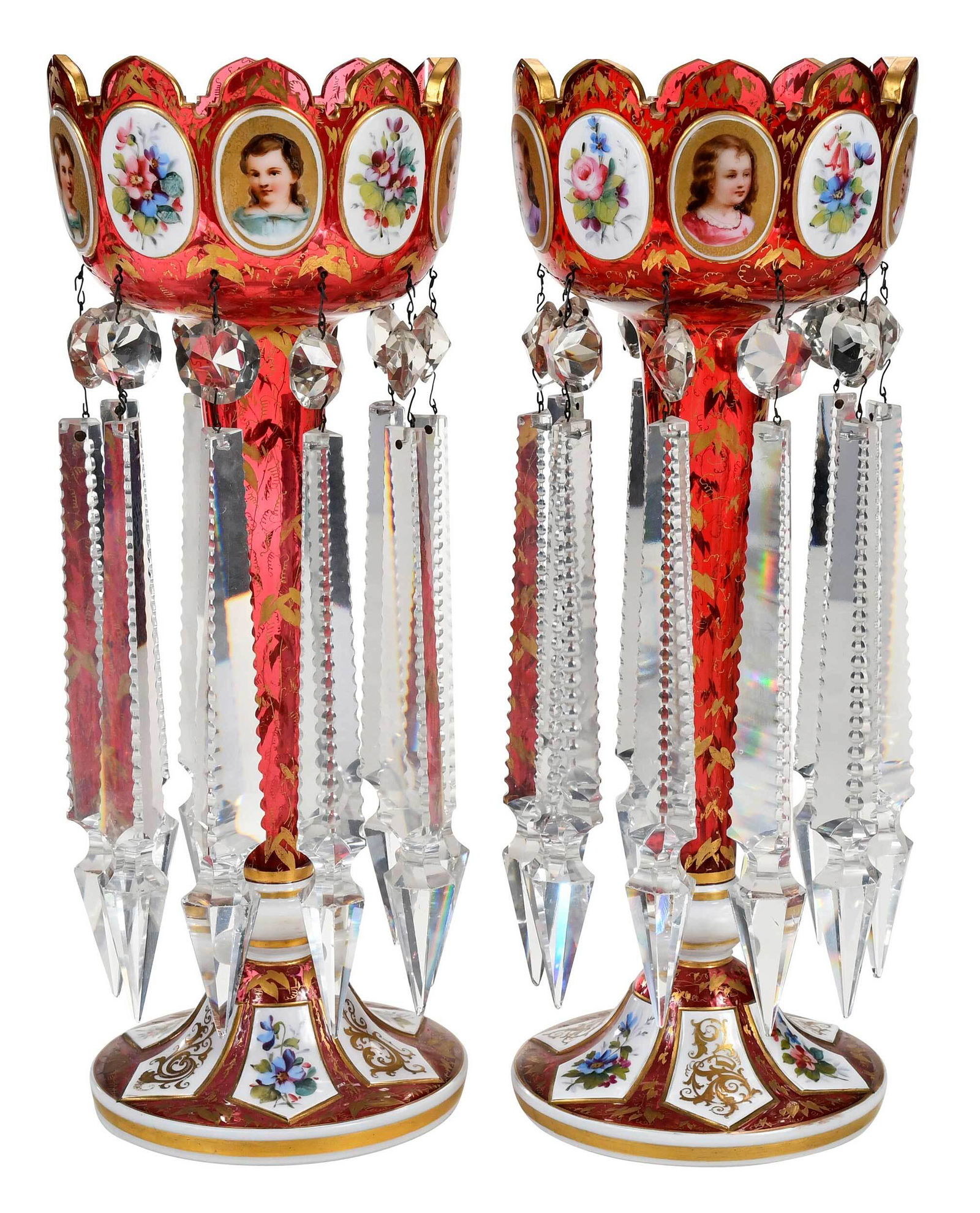 Pair of Bohemian Cranberry Glass Lusters (1 of 9)