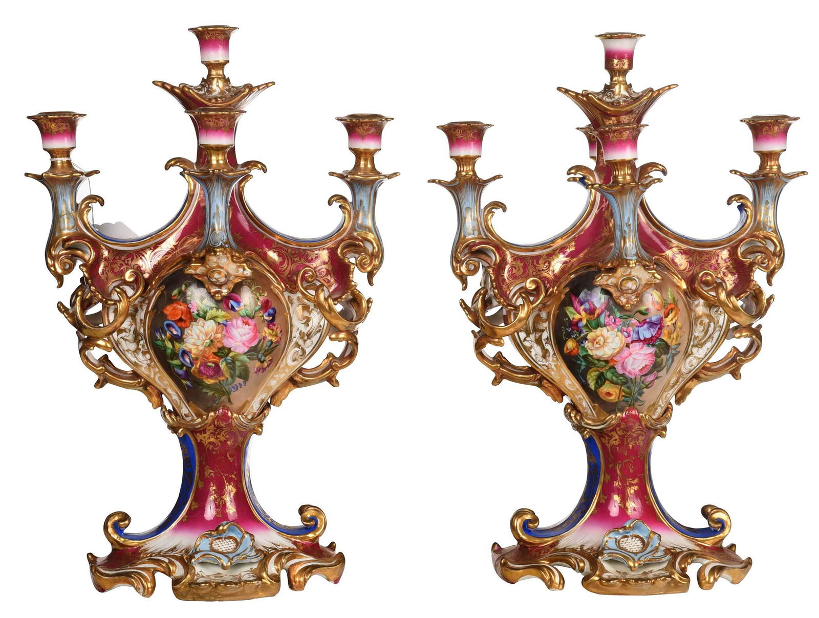 Pair of Old Paris Porcelain Five Light Candelabra (1 of 9)