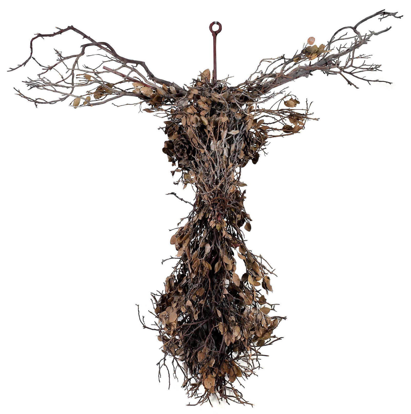 Faux Stag Mount of Dried Branches: 21st century, wire, twigs, pine cones, 38 x 31 x 21 in. Provenance: The Important Private Collection of a Rocky Mountain Couple