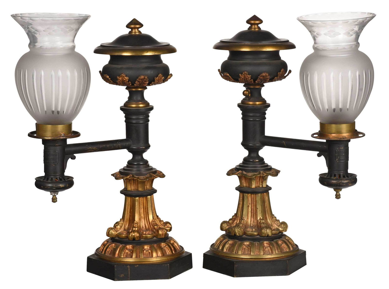 Pair of Ebonized Bronze and Gilt Argand Lamps (1 of 6)
