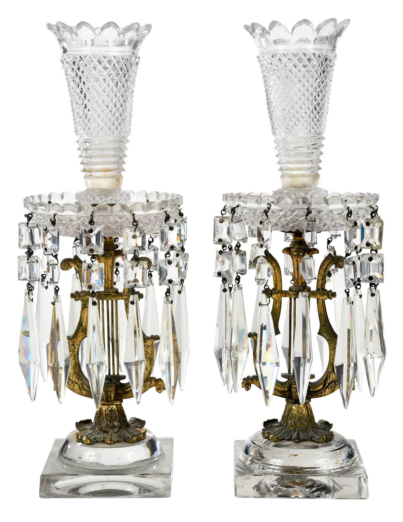 Pair of Irish Crystal and Gilt Bronze Lusters (1 of 5)