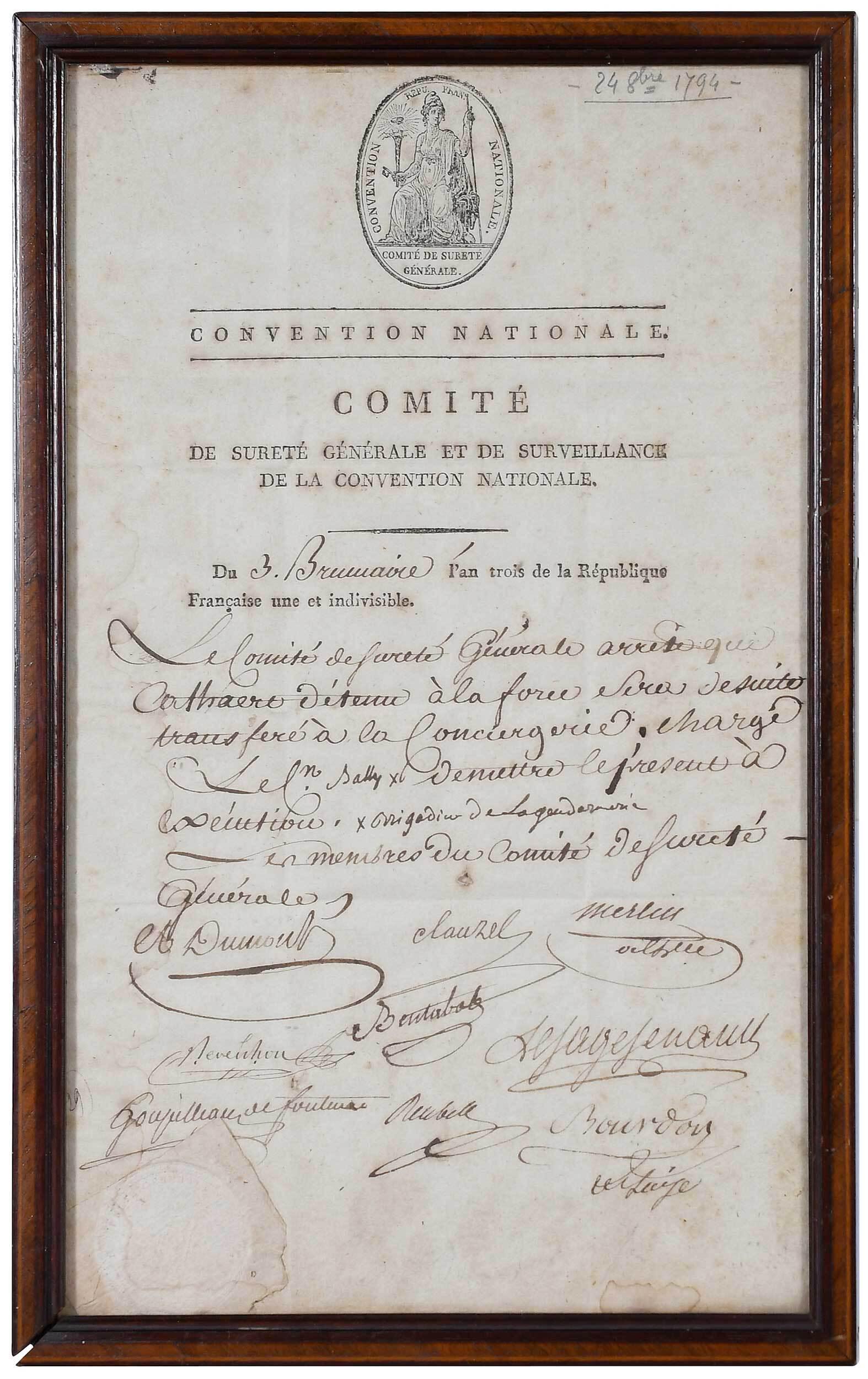 Framed French Revolution Document (1 of 5)