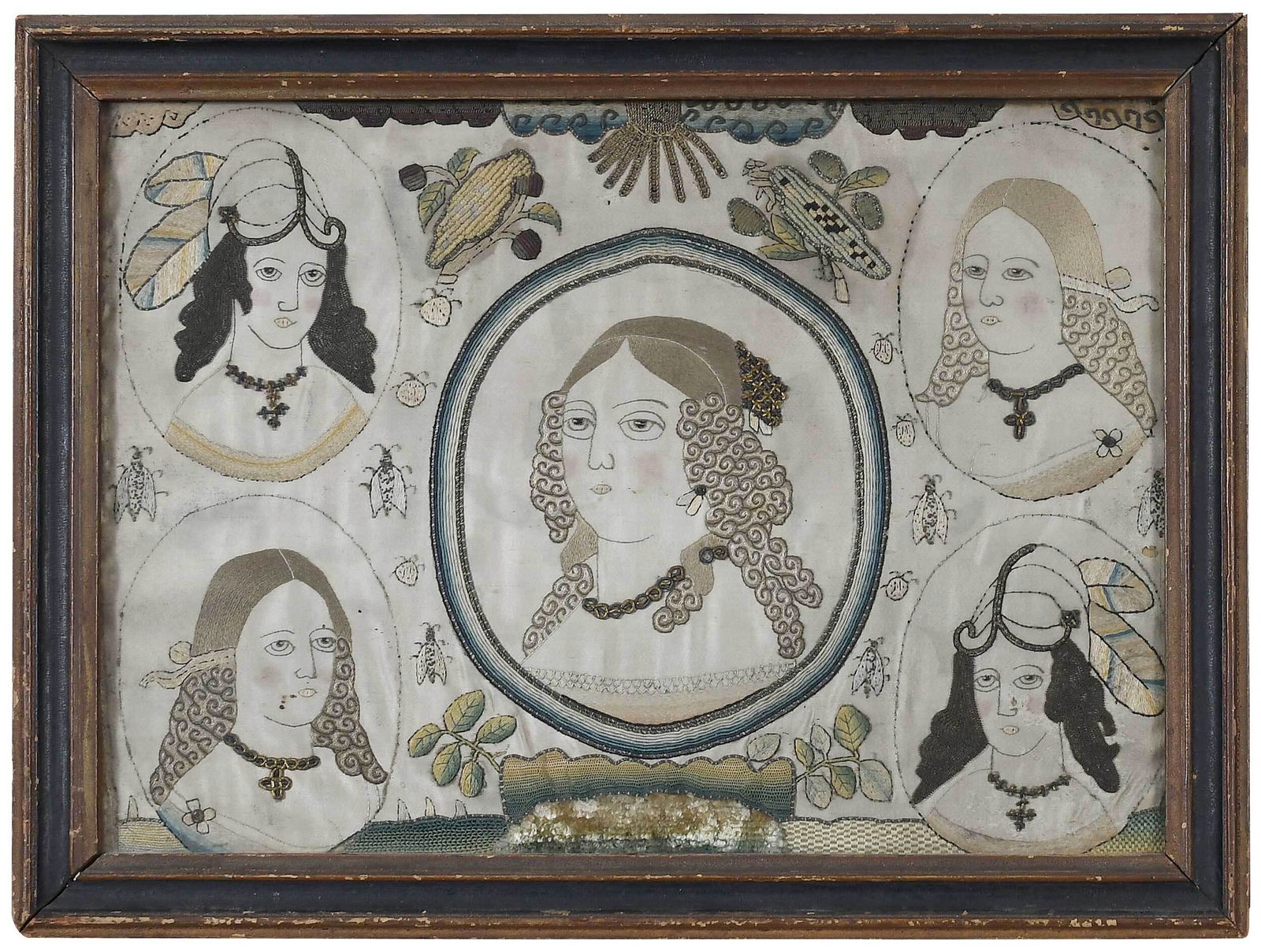 Early Silk Needlework Depicting Five British Woman (1 of 9)