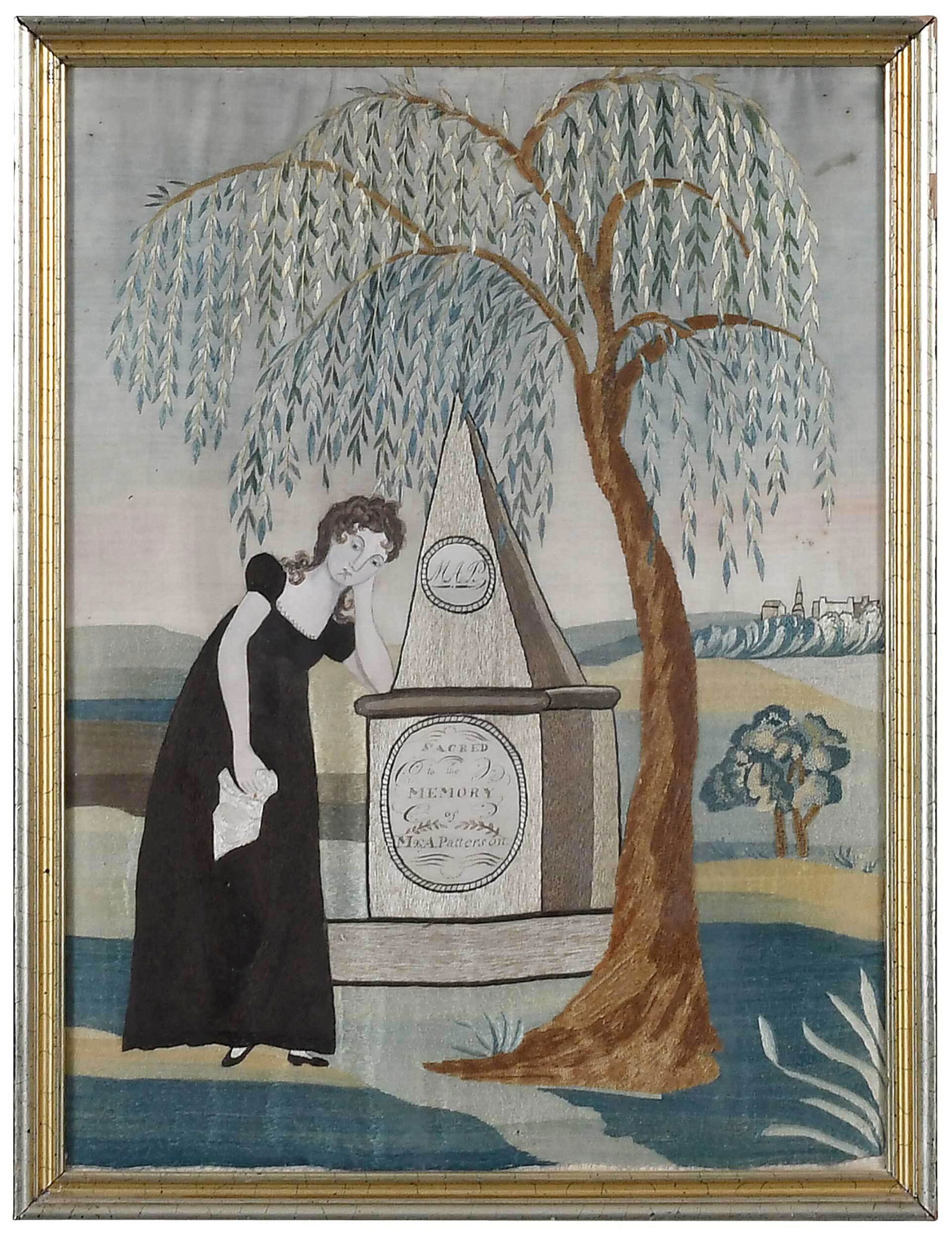 19th Century Silk and Watercolor Mourning Needlework (1 of 6)