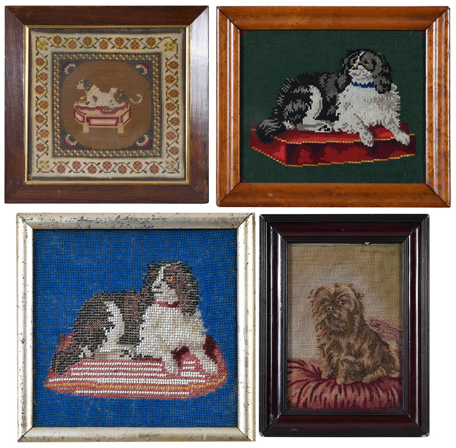 Four Framed Needleworks/Beadworks of Dogs (1 of 9)