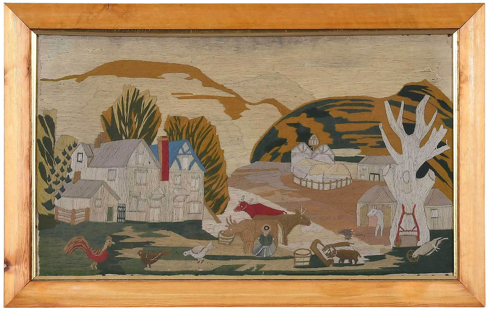 19th Century Woolwork Farm Scene Picture (1 of 5)