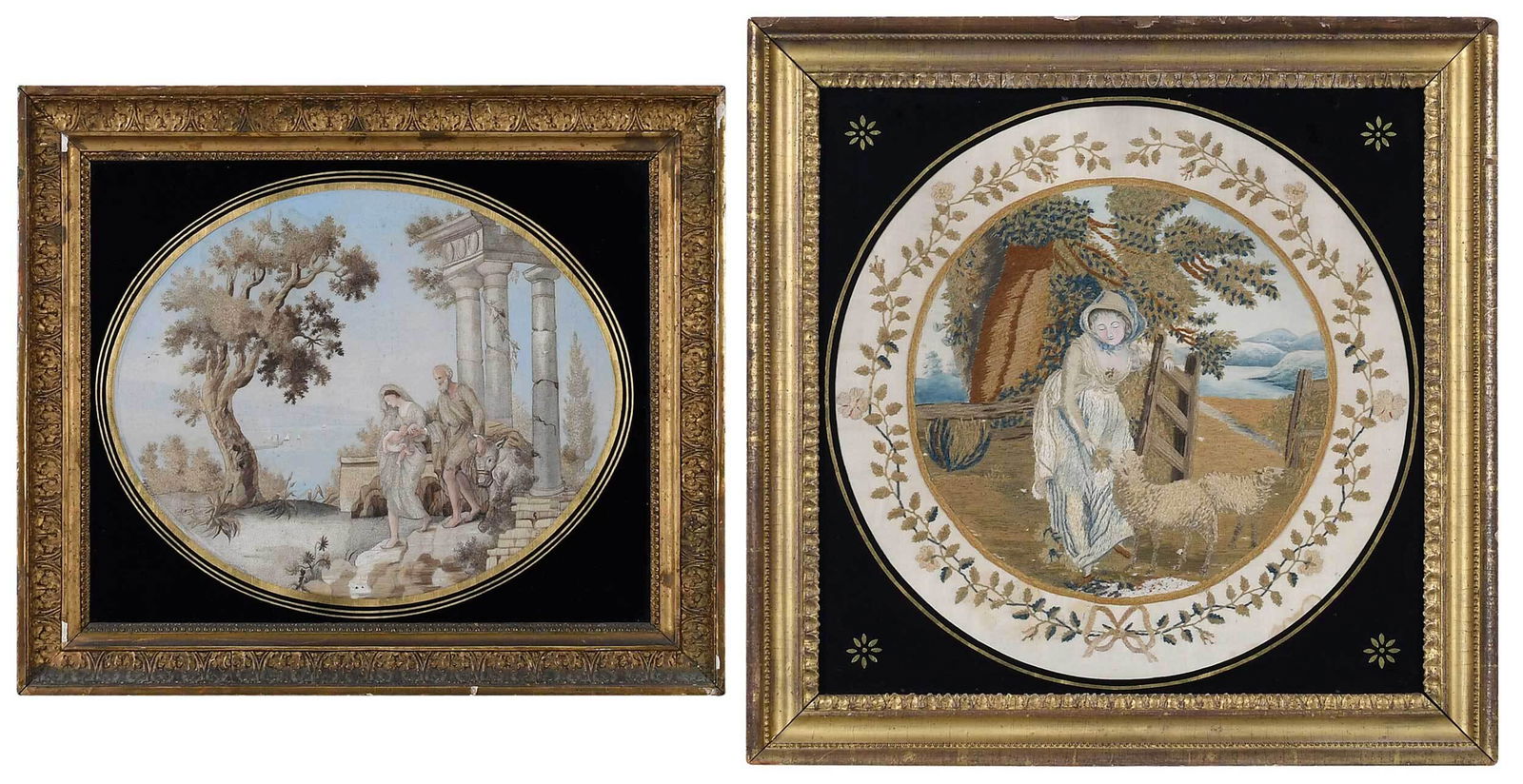 Two Silk and Watercolor Pictorial Needleworks (1 of 10)