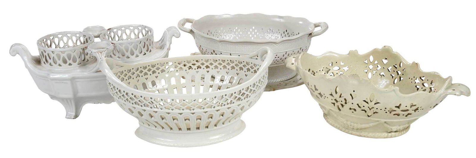 Four Leeds Creamware Pottery Reticulated Baskets (1 of 6)