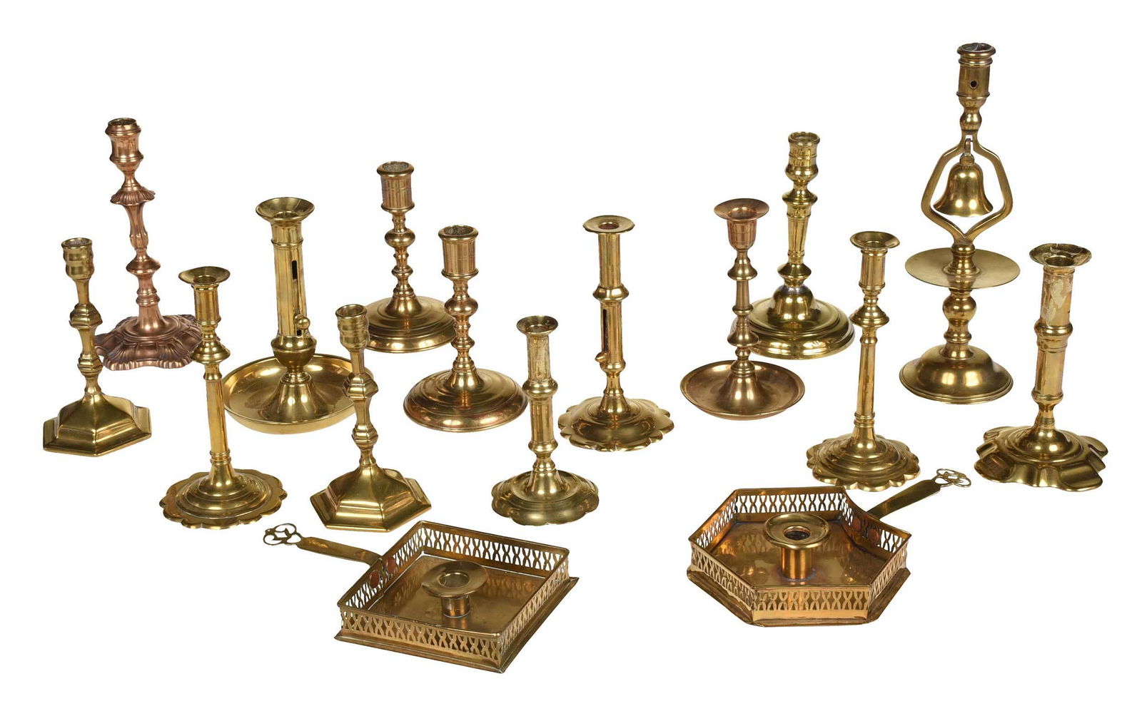 14 Brass Candlesticks and Two Chambersticks (1 of 6)