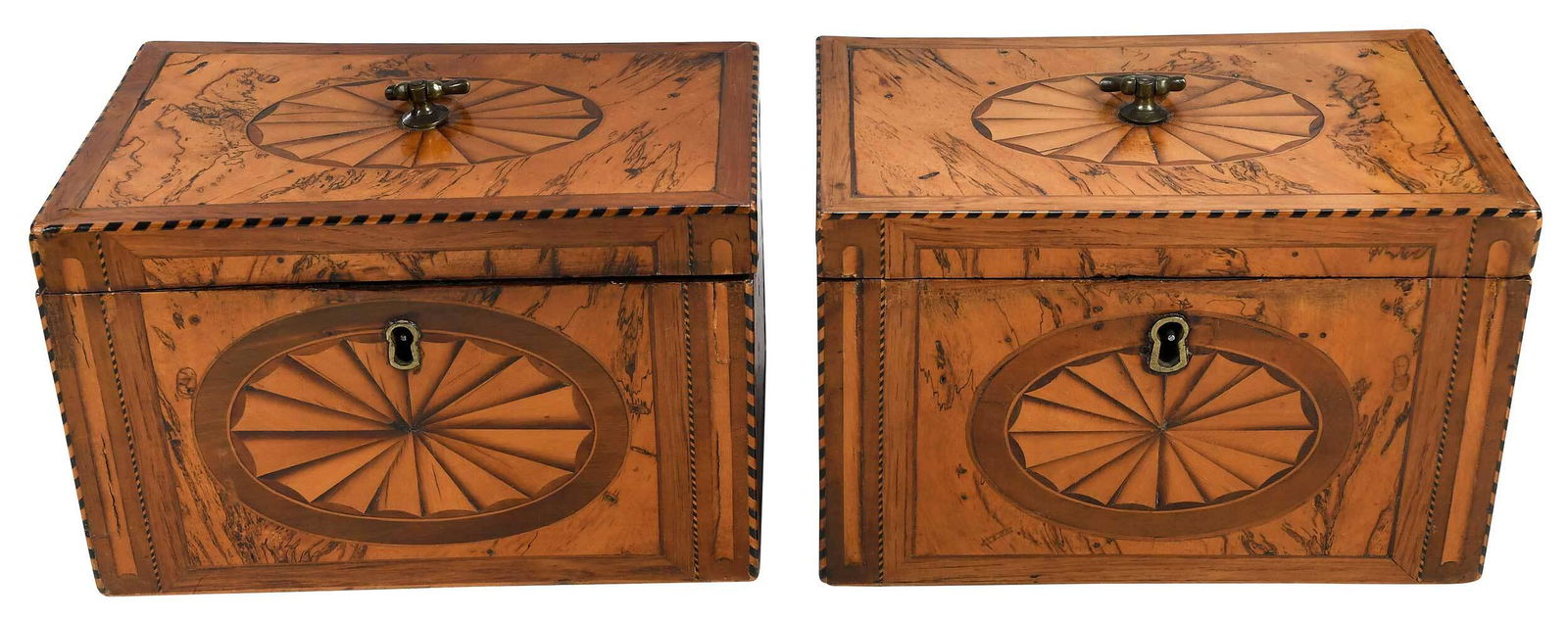 Fine Pair of George III Fan Inlaid Tea Caddies (1 of 5)