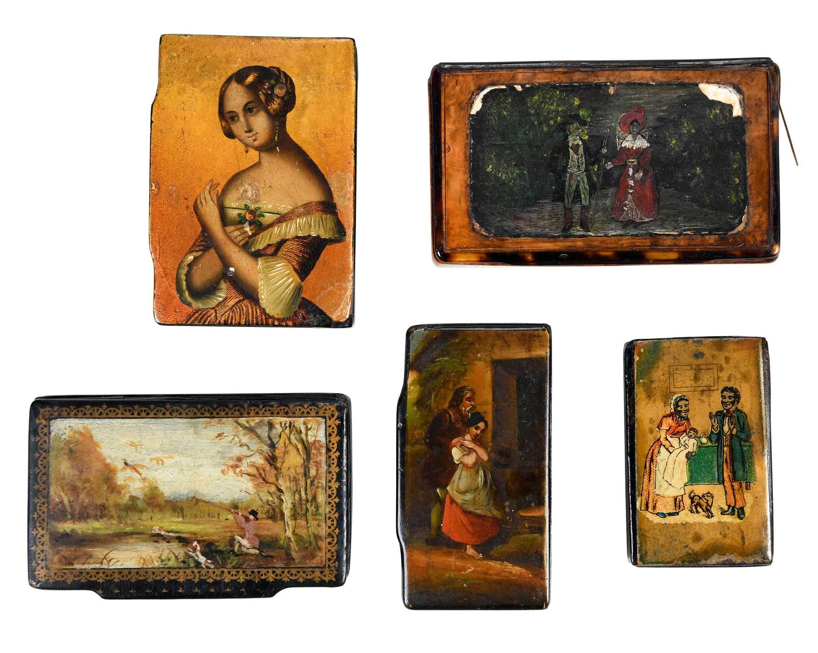 Group of Five Paint Decorated Miniature Boxes (1 of 8)
