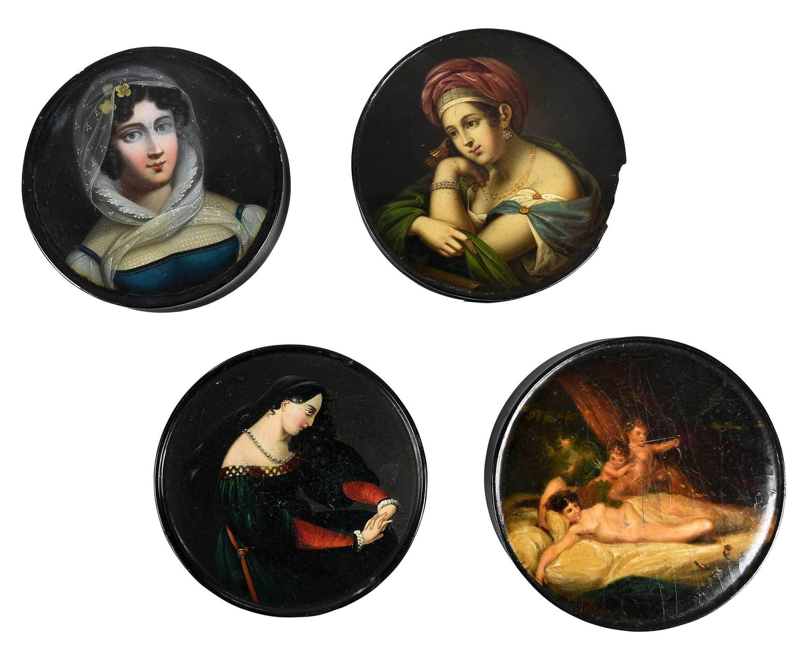 Four Black Lacquer Painted Snuff Boxes / Stobwasser (1 of 11)