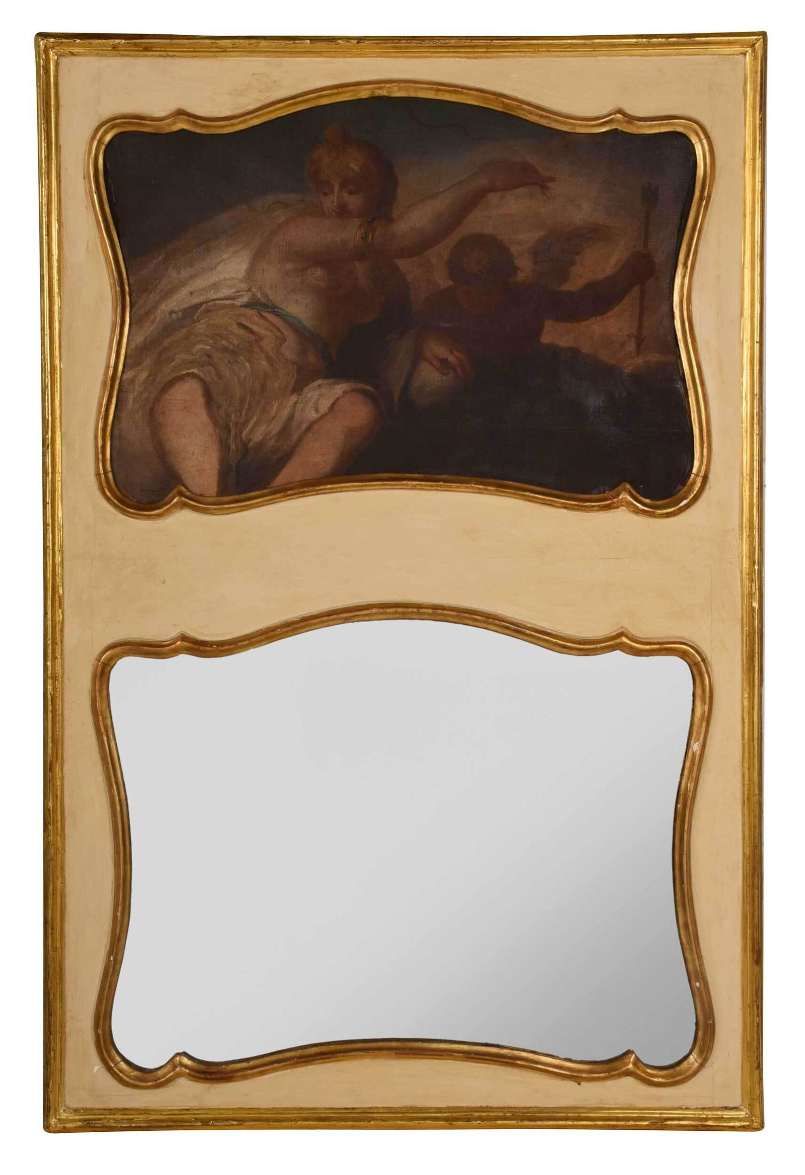 Continental Baroque Gilt and Painted Trumeau Mirror (1 of 8)