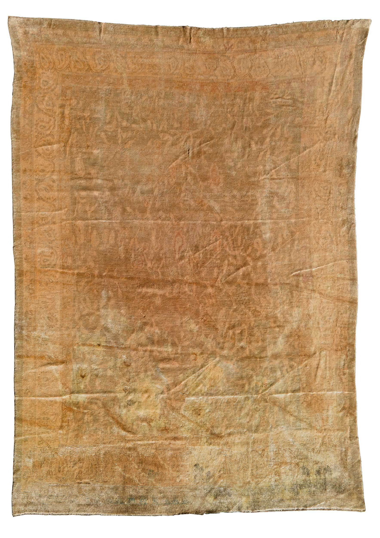 Oushak Carpet: early to mid 20th century, green field with white leaf design, 11 ft. x 14 ft. 2 in. Provenance: Collection of Stephan Lamb, Falls Church, Virginia