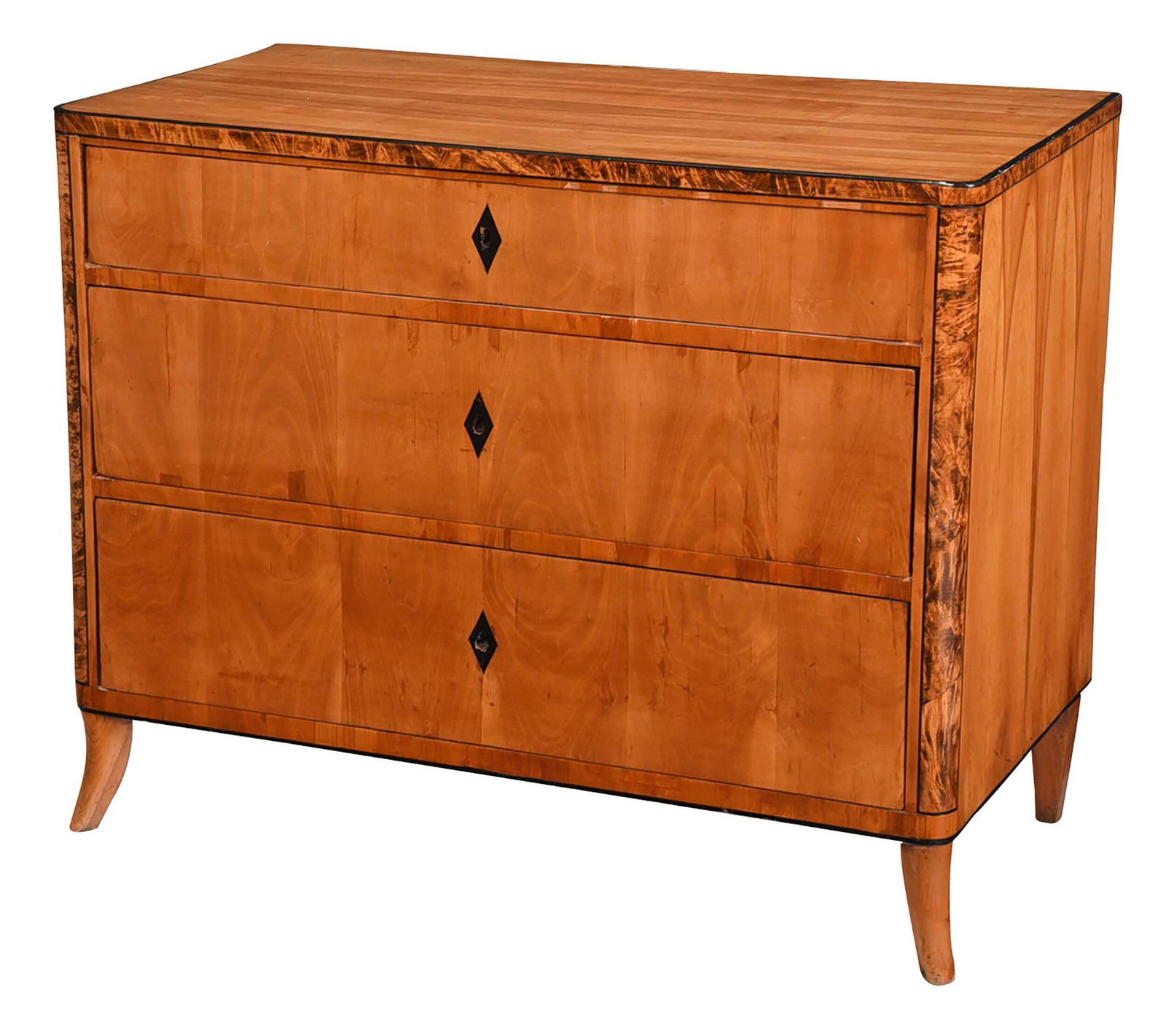 Biedermeier Figured Bookmatched Part Ebonized Three Drawer Commode (1 of 11)