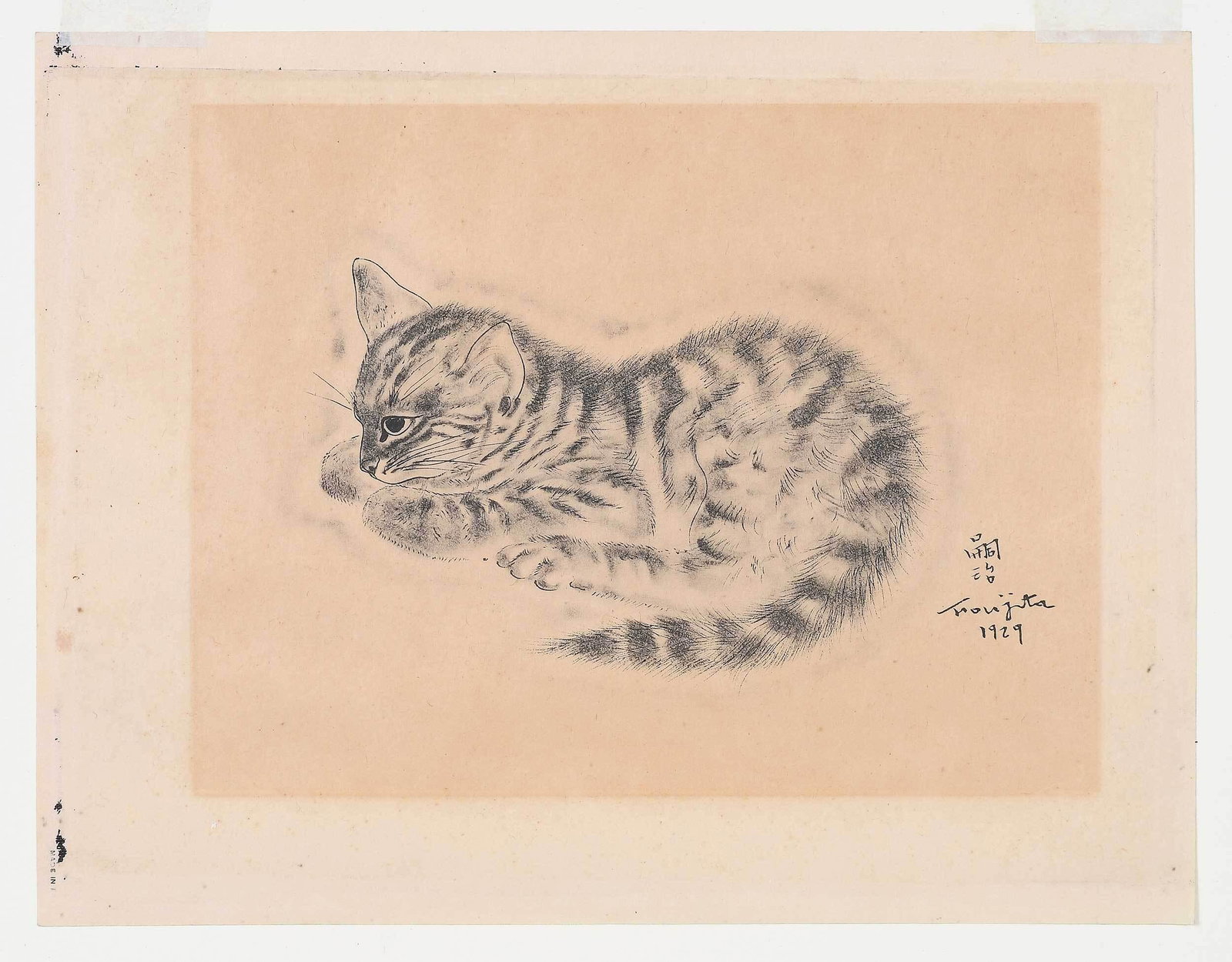 Leonard Tsuguharu Foujita: (French/Japanese, 1886-1968) Erigone (BII.30.127), from A Book of Cats being Twenty Drawings by Foujita, New York: Covici Friede, 1930, signed in image, "Made in France" ink stamp, collotype on Japane