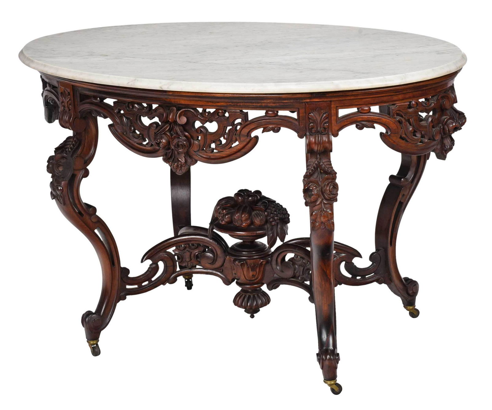 American Rococo Revival Carved Laminated Rosewood Marble Top Center Table (1 of 8)