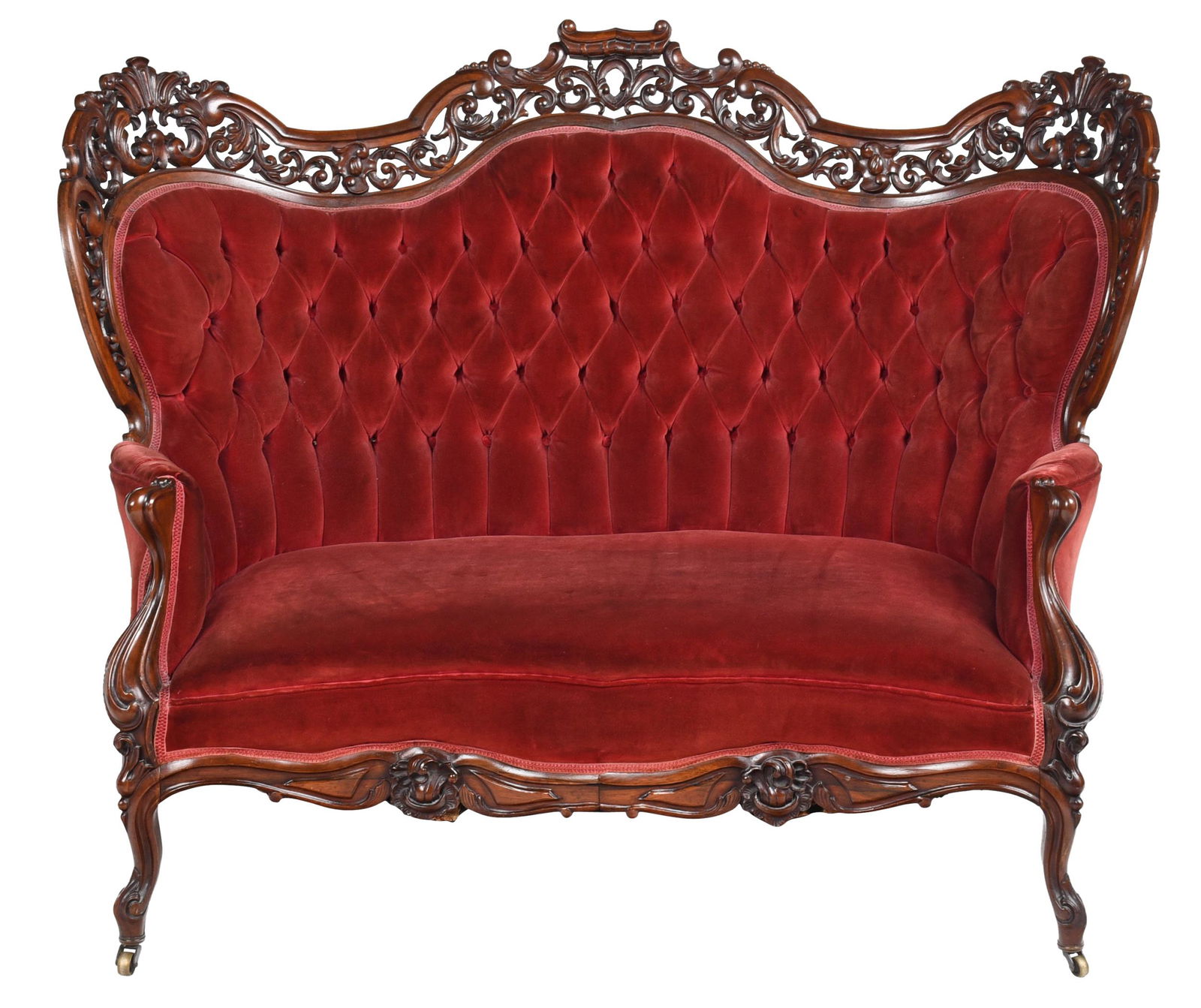 American Rococo Revival Carved Laminated Rosewood Settee (1 of 7)