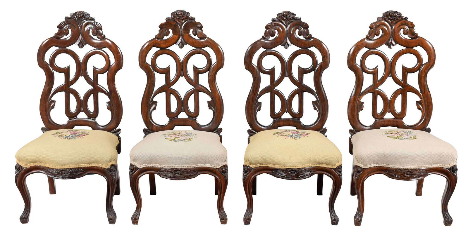 Set of Four Belter Attributed Carved Laminated Rosewood Side Chairs (1 of 12)