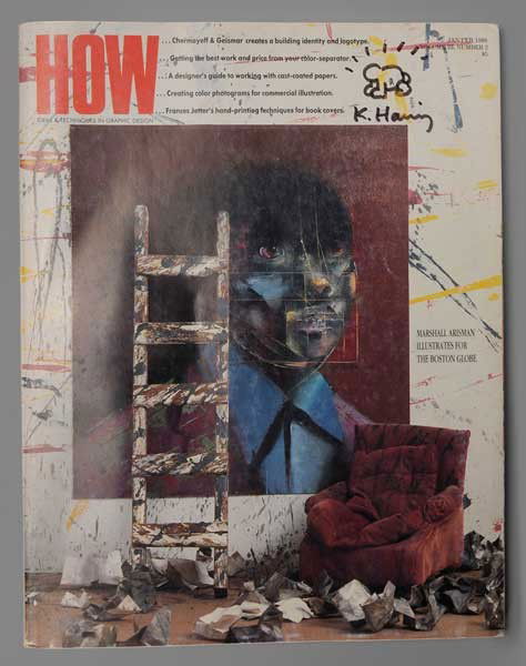 Keith Haring: (New York/Pennsylvania, 1958-1990) Radiant Baby, 1988, on the cover of the magazine [How: Ideas & Techniques IN GRAPHIC DESIGN,] January/February 1988 issue, Vol. III, Number 2, signed "K. Haring", ma