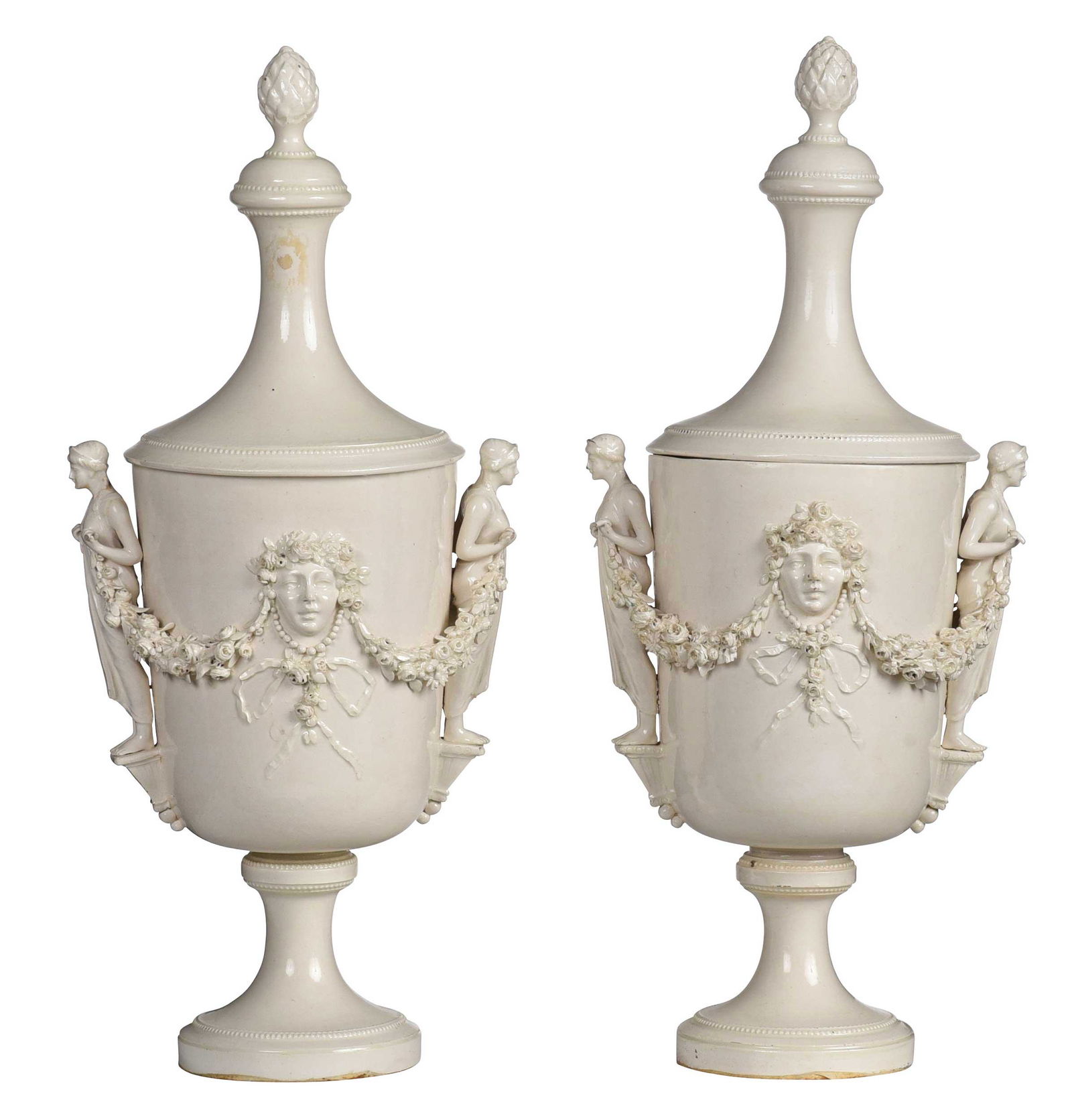 Pair of Soft Paste Lidded Urns (1 of 13)