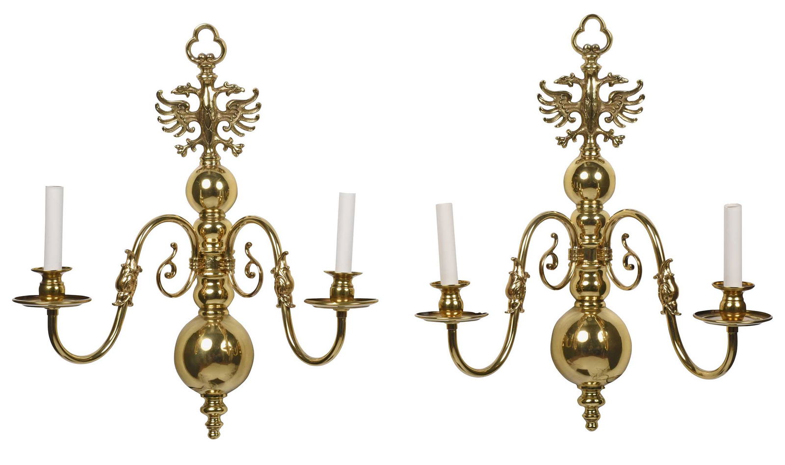 Pair of Electrified Brass Two Light Wall Sconces (1 of 7)