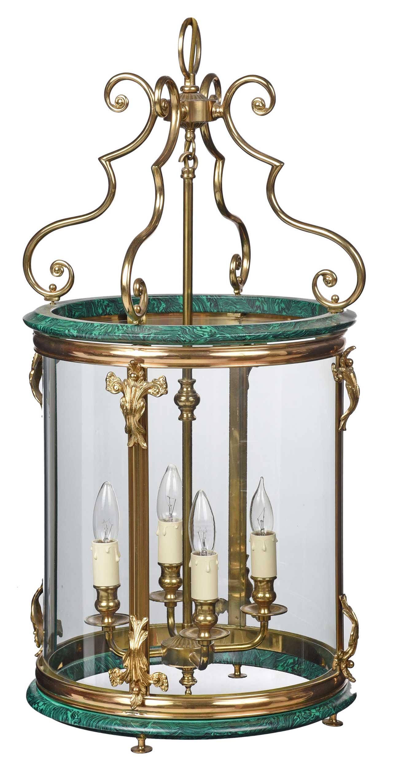 Brass and Faux Malachite Hall Lantern (1 of 4)