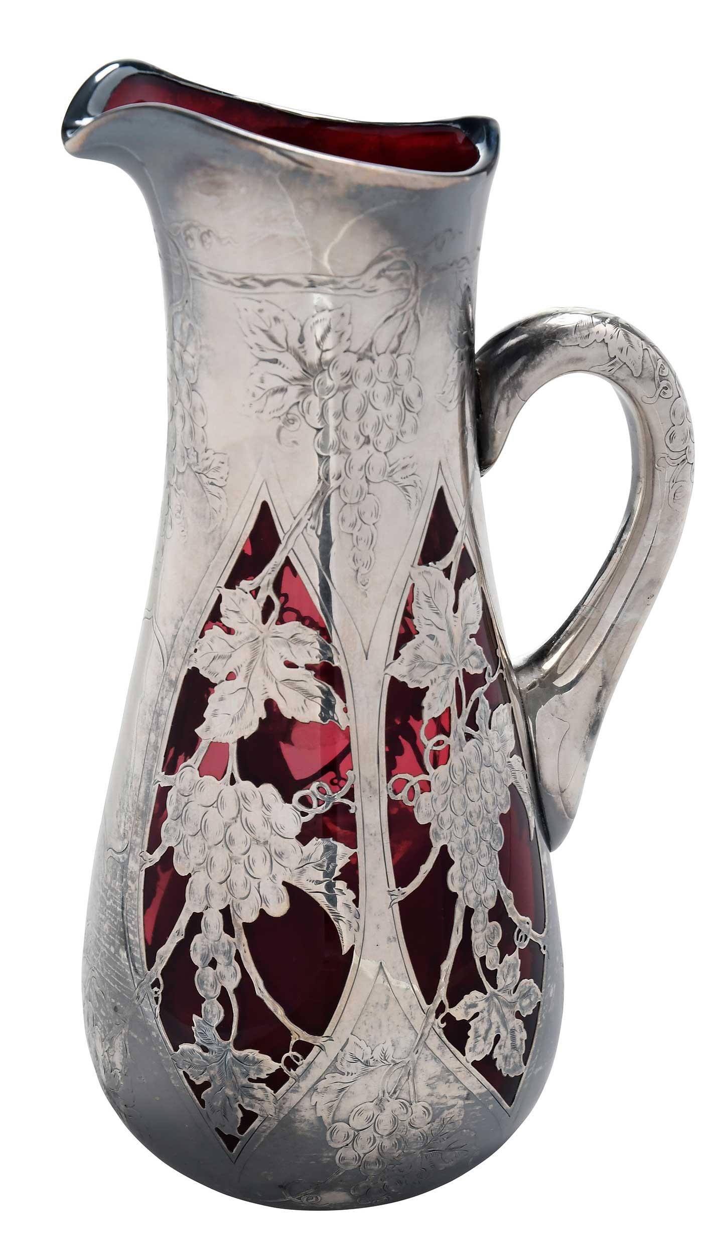 Alvin Silver Overlay Red Glass Pitcher (1 of 9)