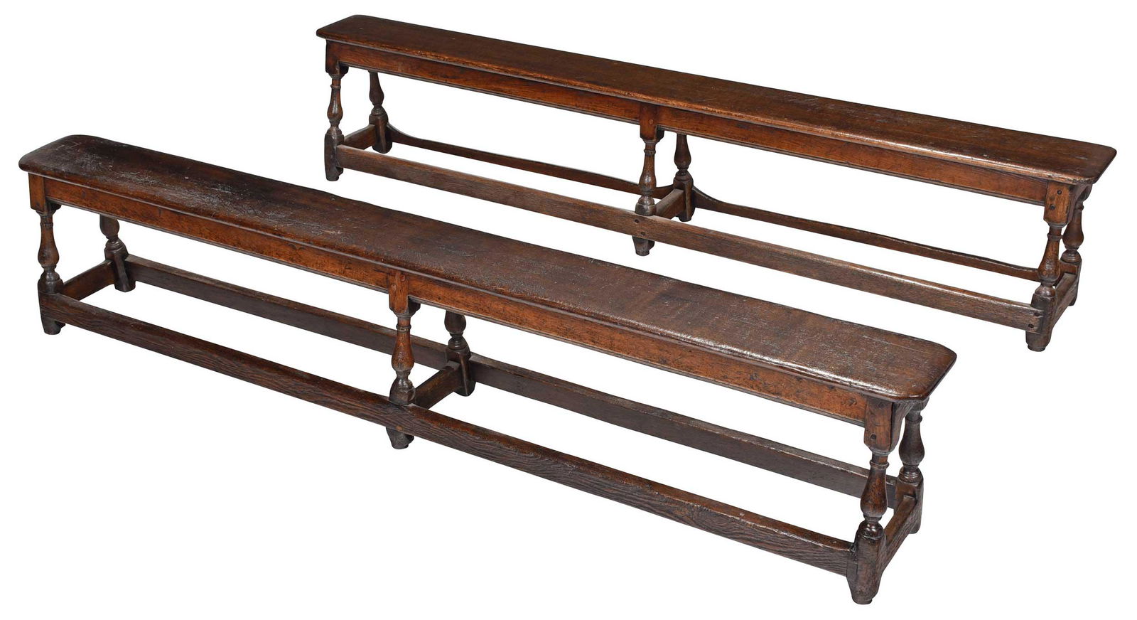 Two Early English Style Oak Long Benches (1 of 5)