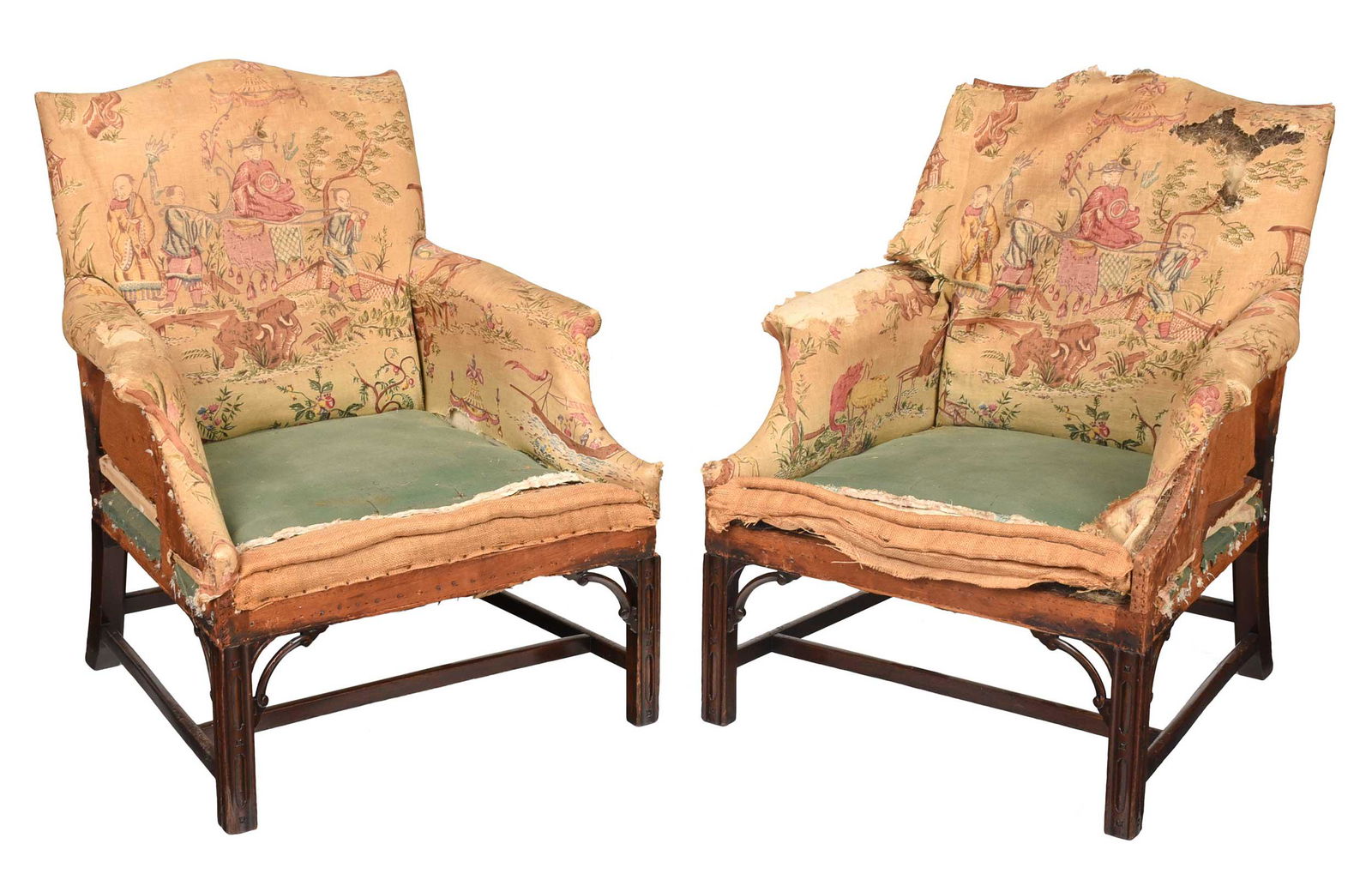 Pair Chinese Chippendale Style Mahogany Armchairs (1 of 12)