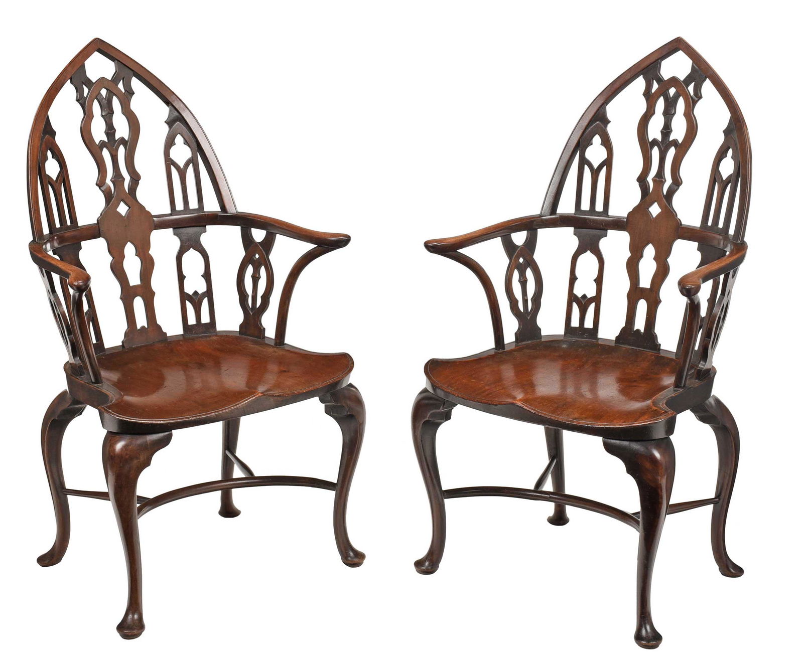 Pair Gothic Style Mahogany Open Armchairs (1 of 8)