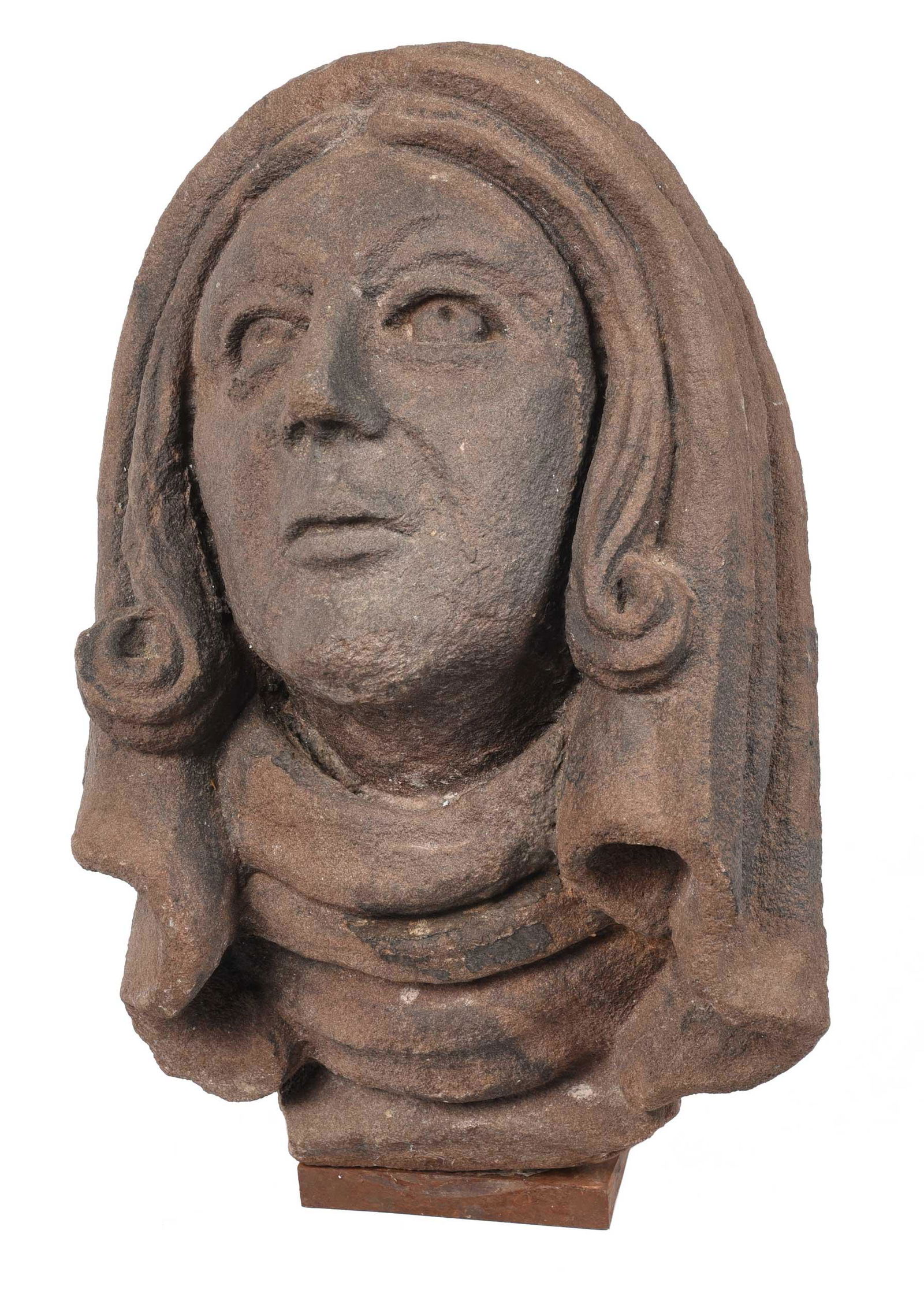 Carved Stone Bust of Robed Saint (1 of 4)