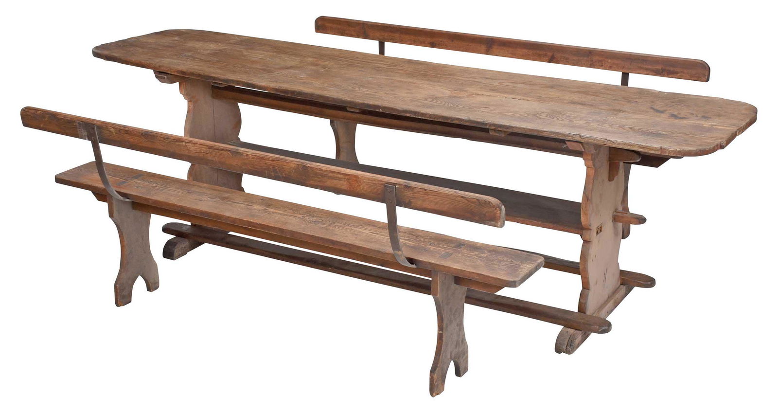 Baroque Trestle Form Oak Farm Table, Together with Two Benches (1 of 9)