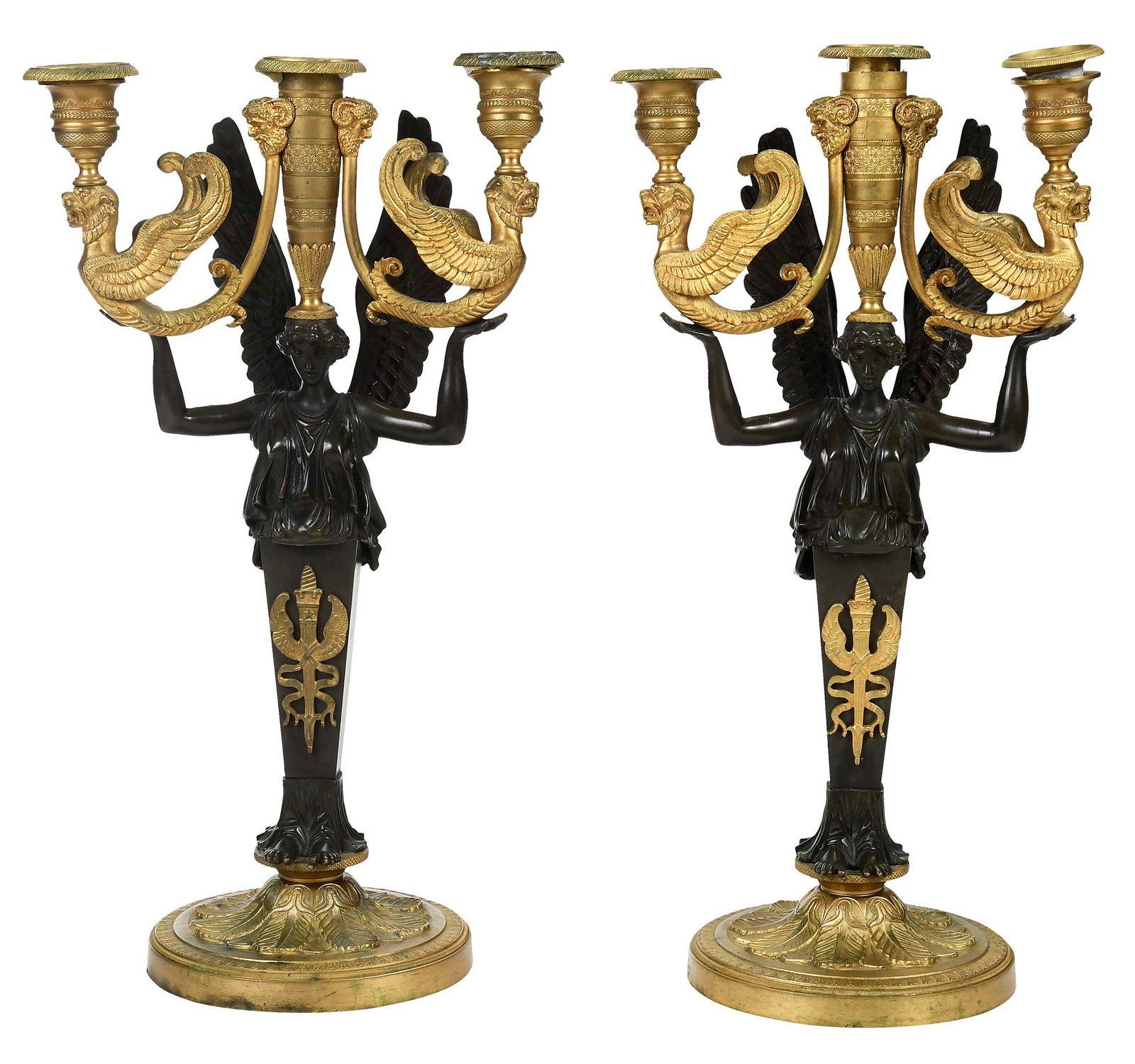 Pair of Empire or Style Gilt Bronze Winged Figural Candelabras (1 of 9)