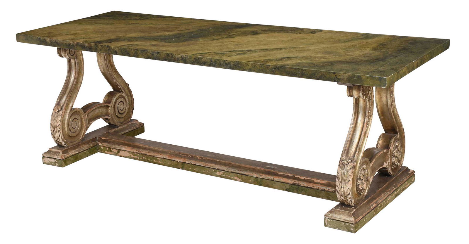 Baroque Style Faux Painted Silver Leaf Decorated Console Table (1 of 7)
