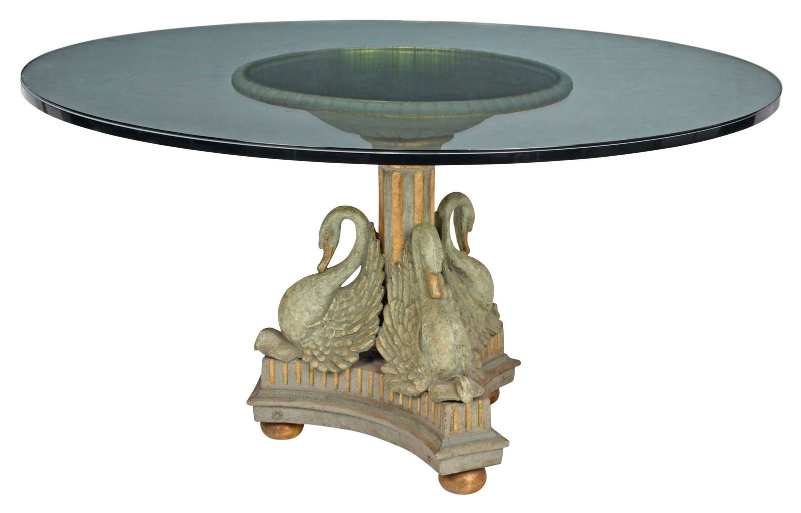 Empire Style Painted Parcel Gilt Cast Iron and Glass Top Center Table (1 of 5)