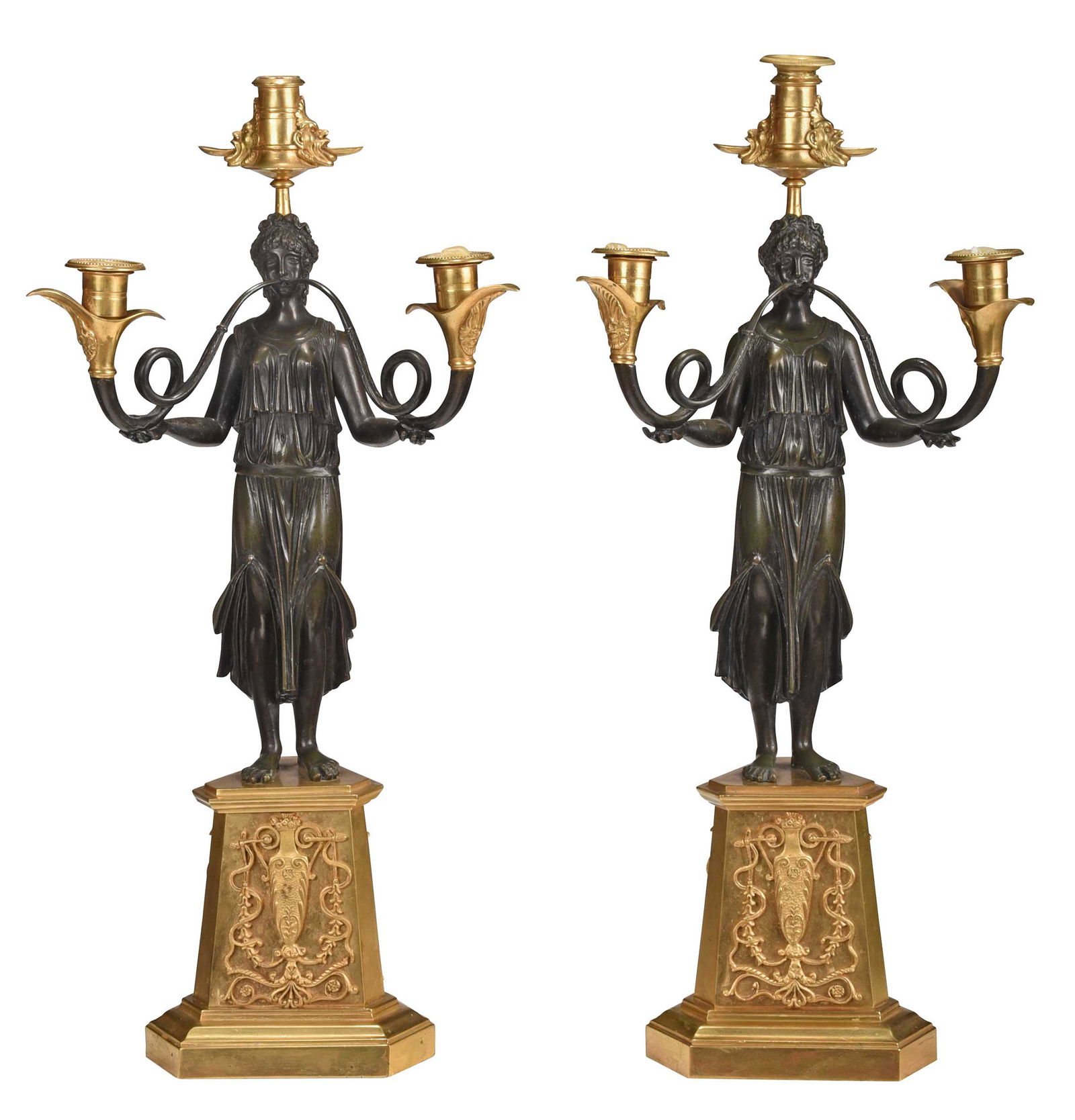 Pair Neoclassical Style Gilt Bronze Figural Candelabras (1 of 9)